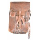 German WW2 brown leather map case with two section inner, leather securing straps and alloy buckles