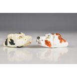 Two 19thC porcelain dog Worcester / Derby whistles, longest 5cm