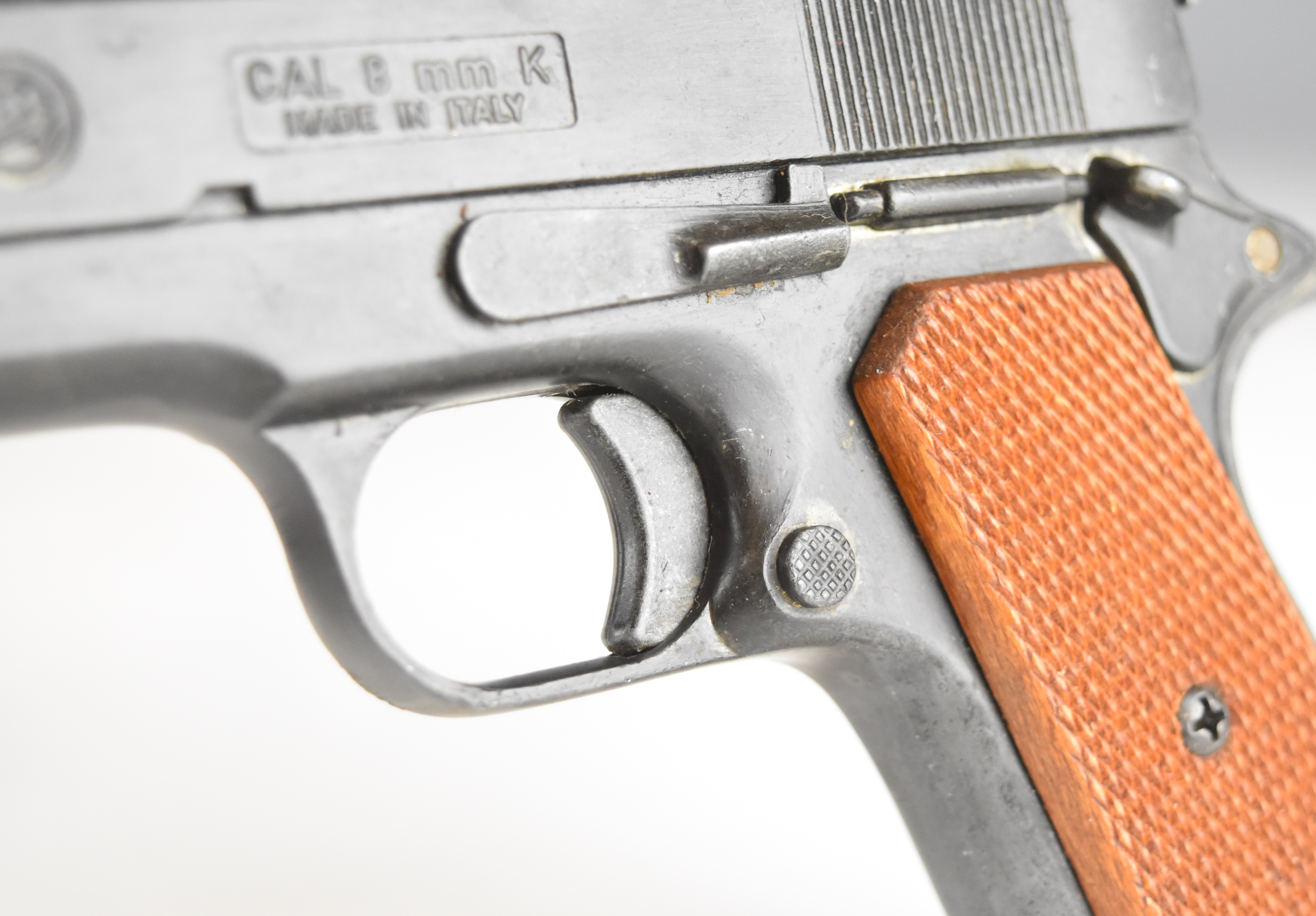 BBM Bruni 8mm blank firing pistol with chequered wooden grips, in original fitted box. - Image 7 of 14