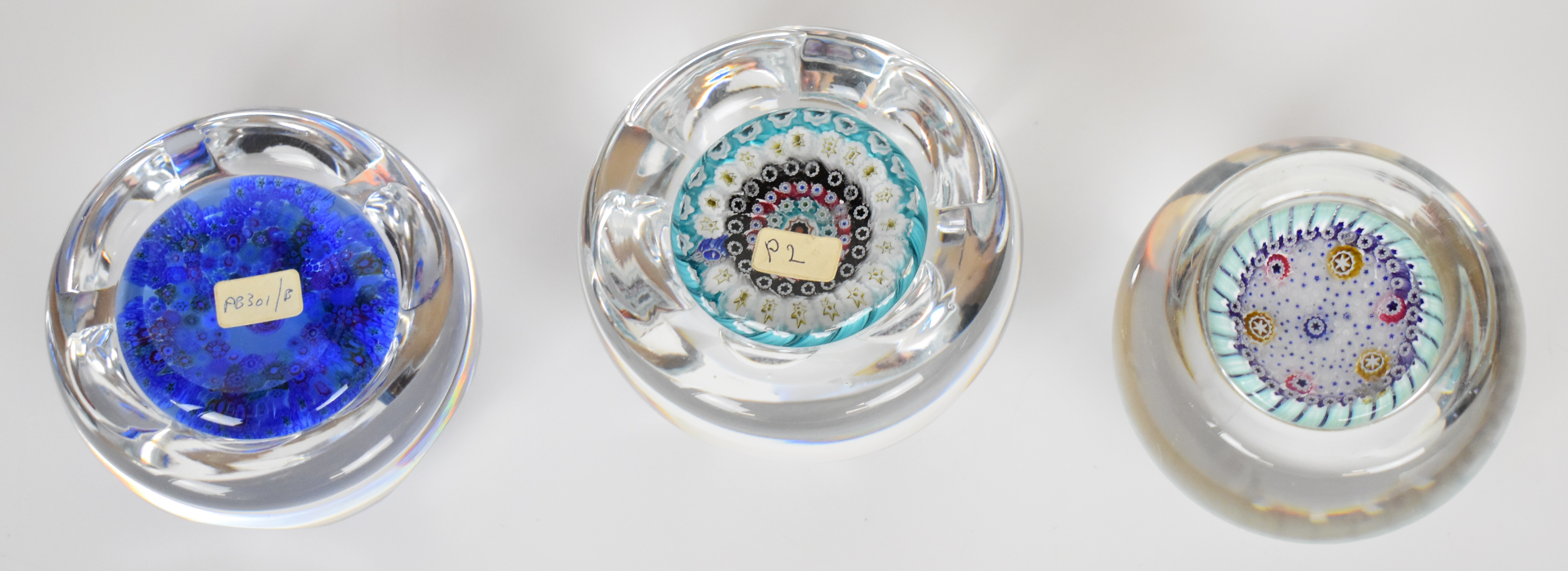 Three Whitefriars or similar millefiori glass paperweights, two with faceted decoration, largest - Image 3 of 6