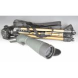 Bosdun 20-60-80 spotting scope and tripod, both in carry cases.