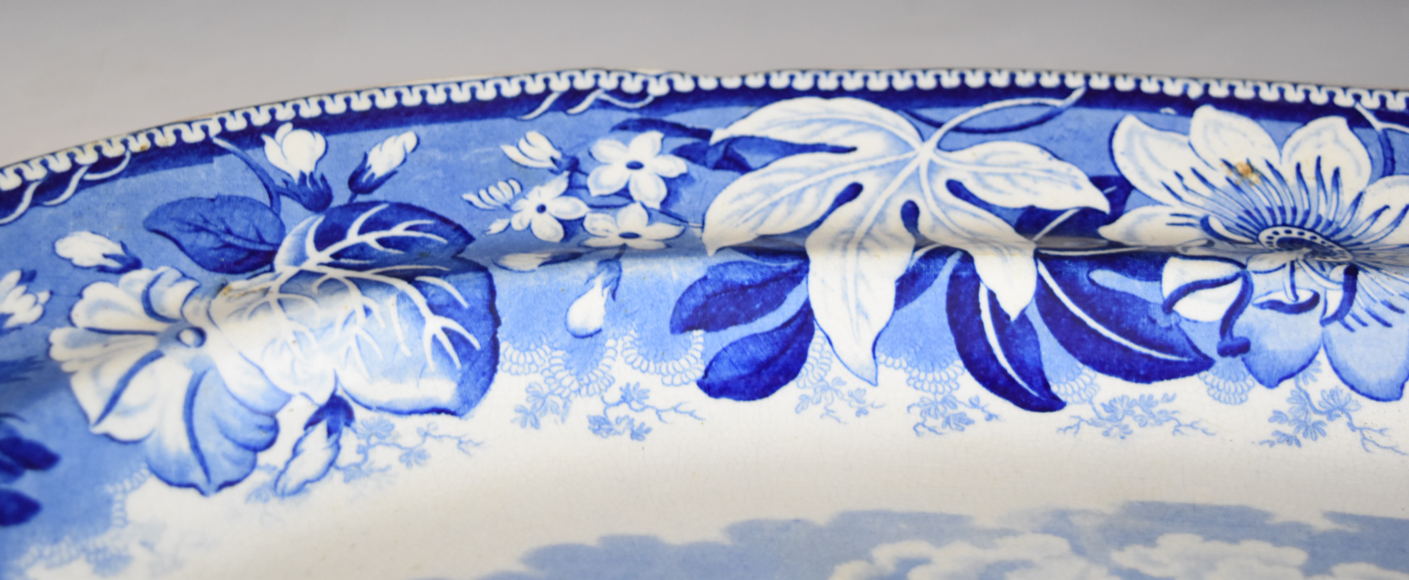 19thC blue and white transfer printed meat platter 'Metropolitan Scenery, view of Greenwich', 45 x - Image 4 of 6