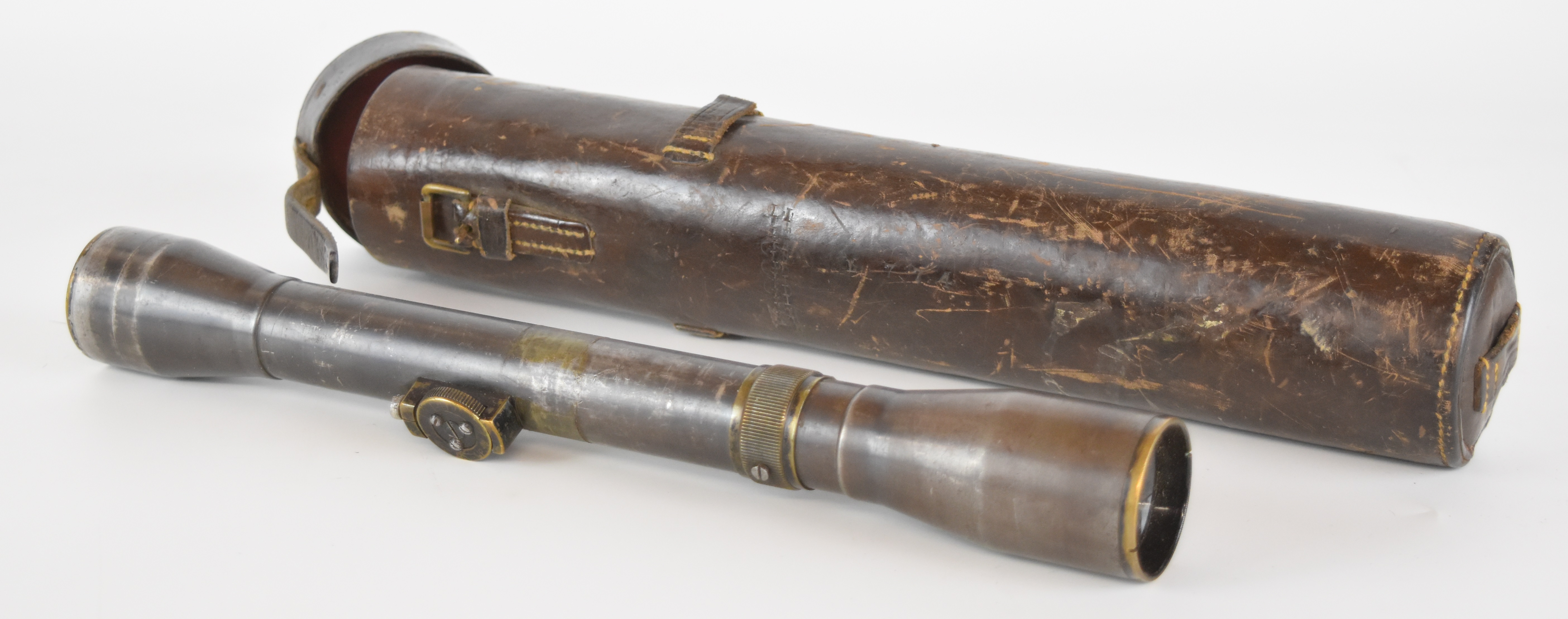 WW2 Rudiger of Germany adjustable 5x56 sniper rifle scope, 30.5cm long, in fitted leather case. - Image 2 of 3
