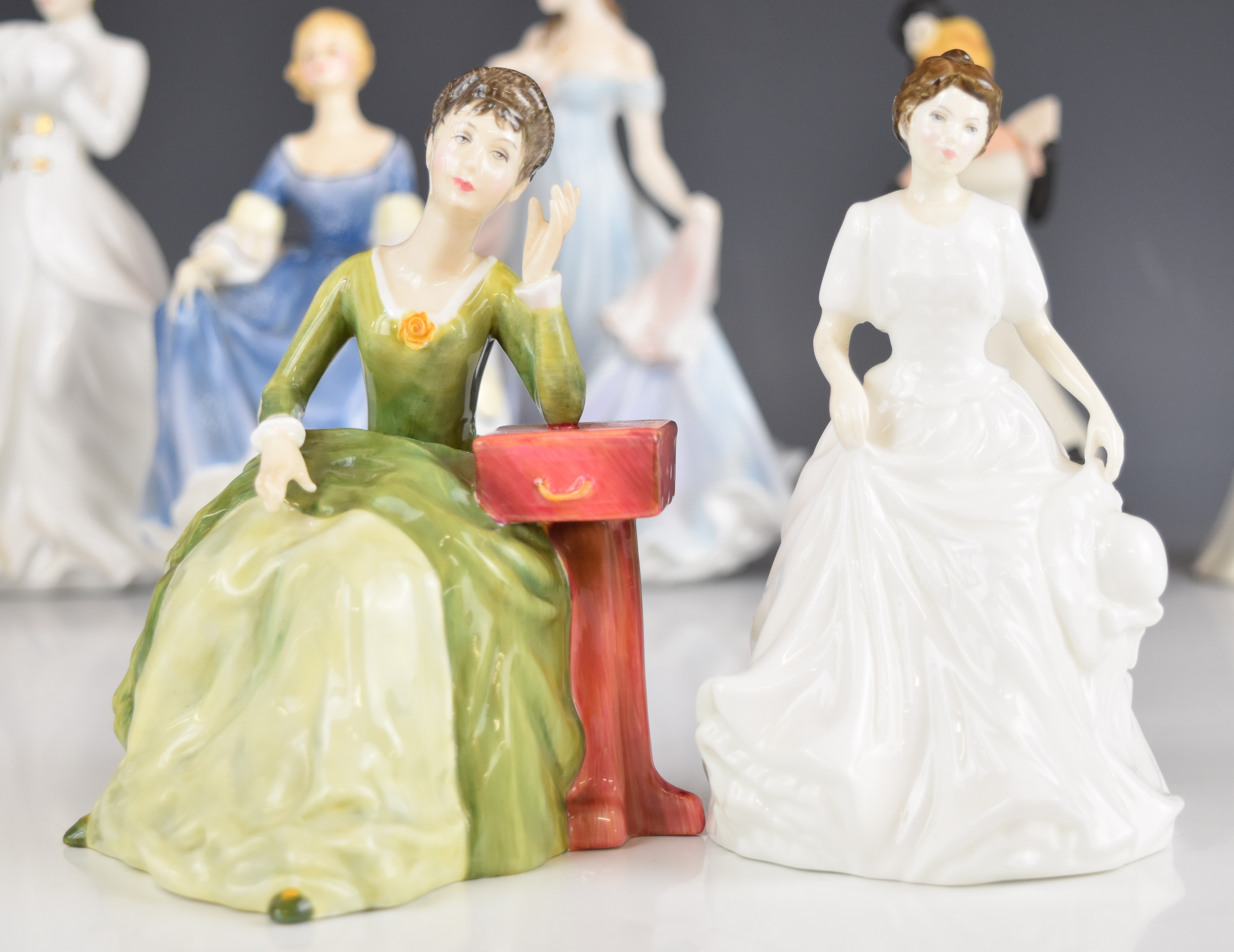 Royal Doulton, Royal Worcester and Wedgwood figurines including A Winter's Morn, Caroline, Antonia - Image 9 of 14