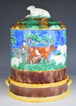 19thC majolica cheese dome and base, tallest 29cm