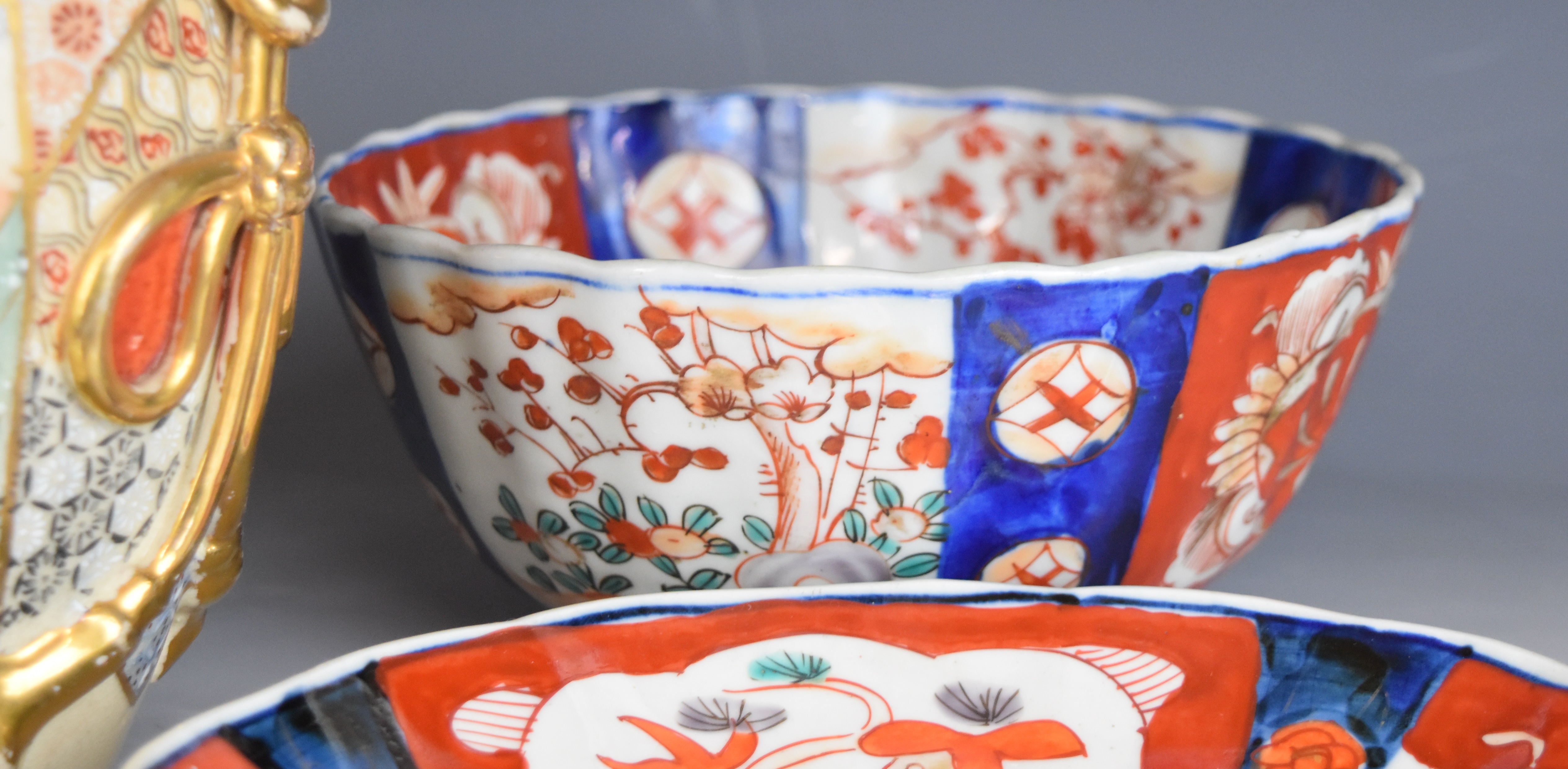 Collection of Japanese Imari and Satsuma ceramics including two pairs of vases, tallest 25cm - Image 6 of 8