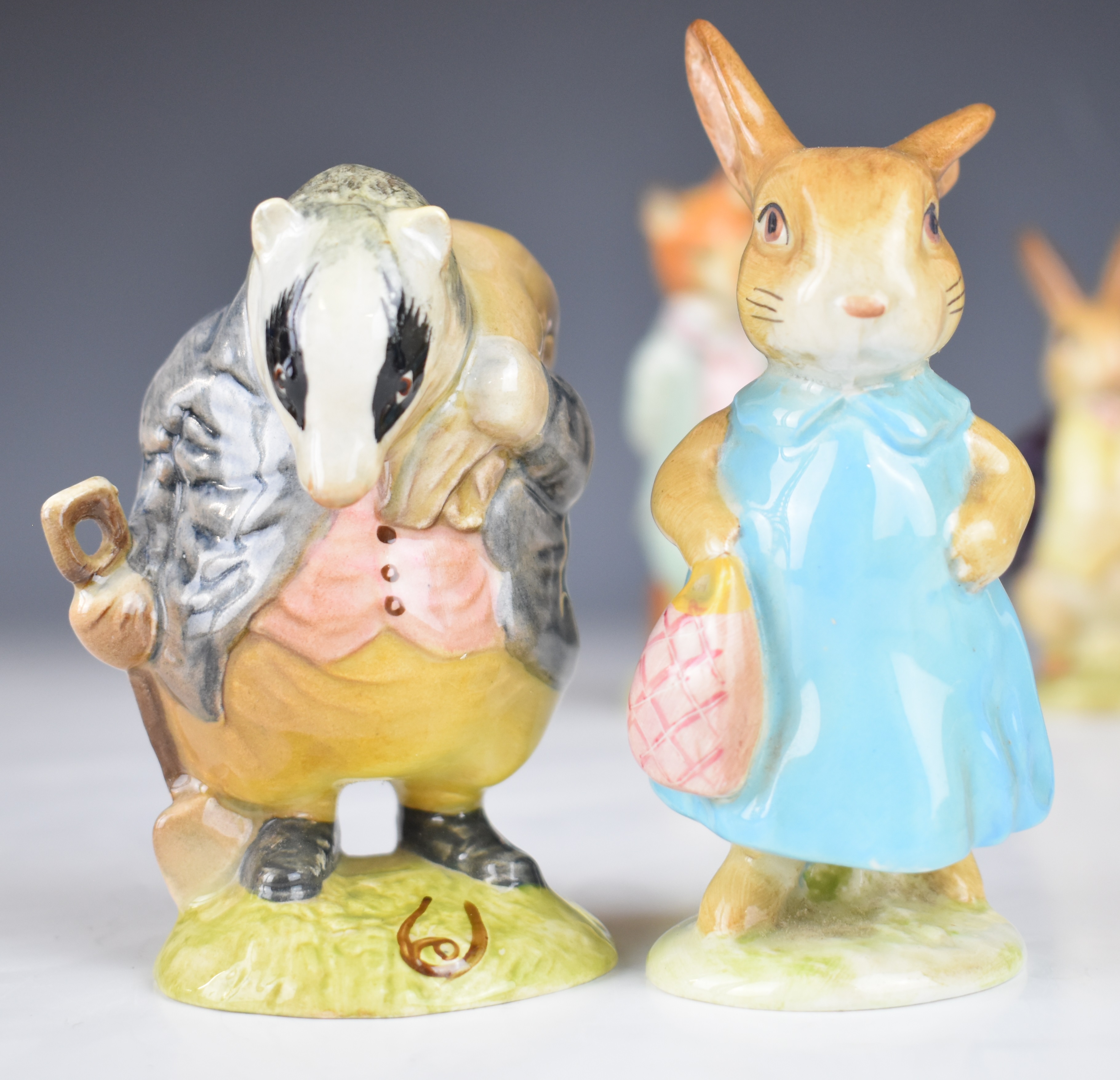 Six Beswick Beatrix Potter figures including five with gold oval BP2 backstamps, tallest 12cm - Image 8 of 10