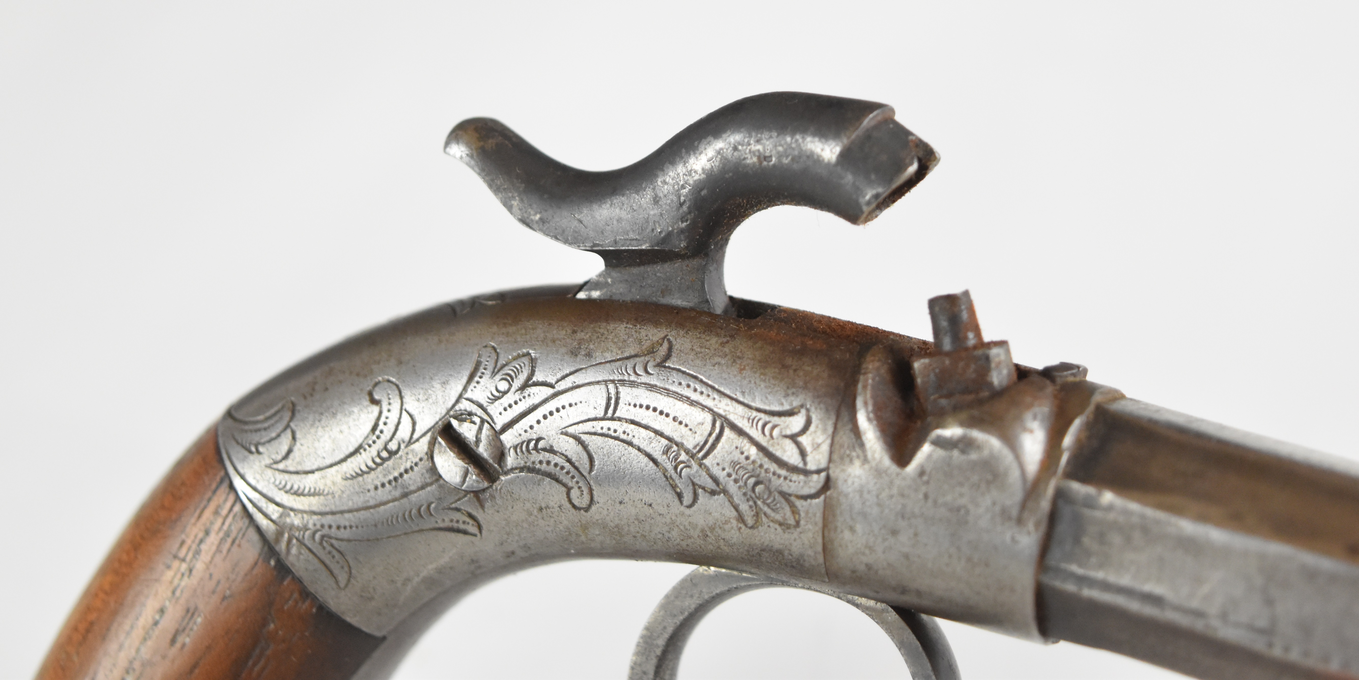 American or similar percussion hammer action bootleg pistol with engraved lock, ring trigger, wooden - Image 10 of 12