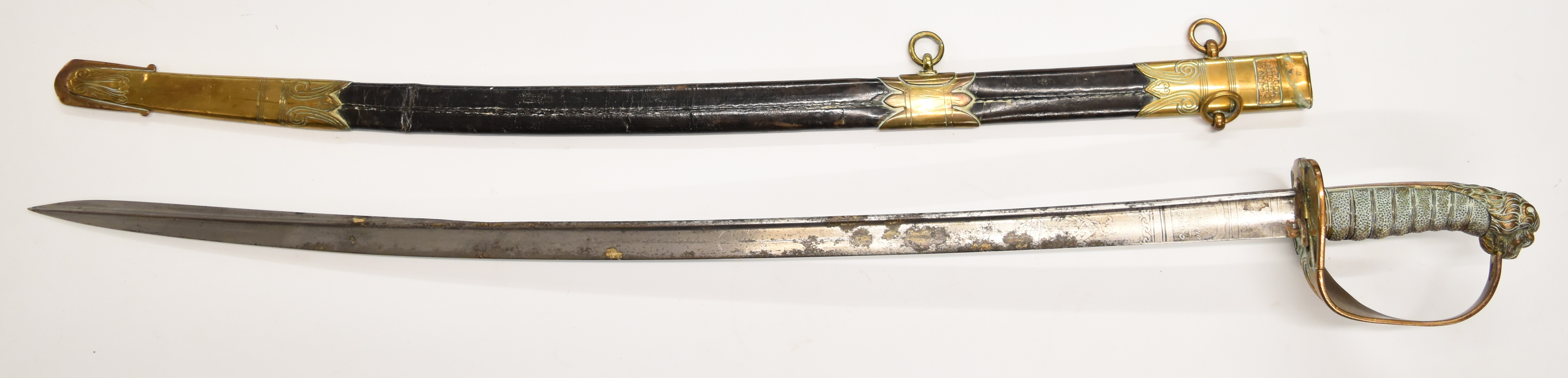 Royal Navy 1827 pattern sword with lion head pommel, folding inner guard and fouled anchor motif, - Image 2 of 11