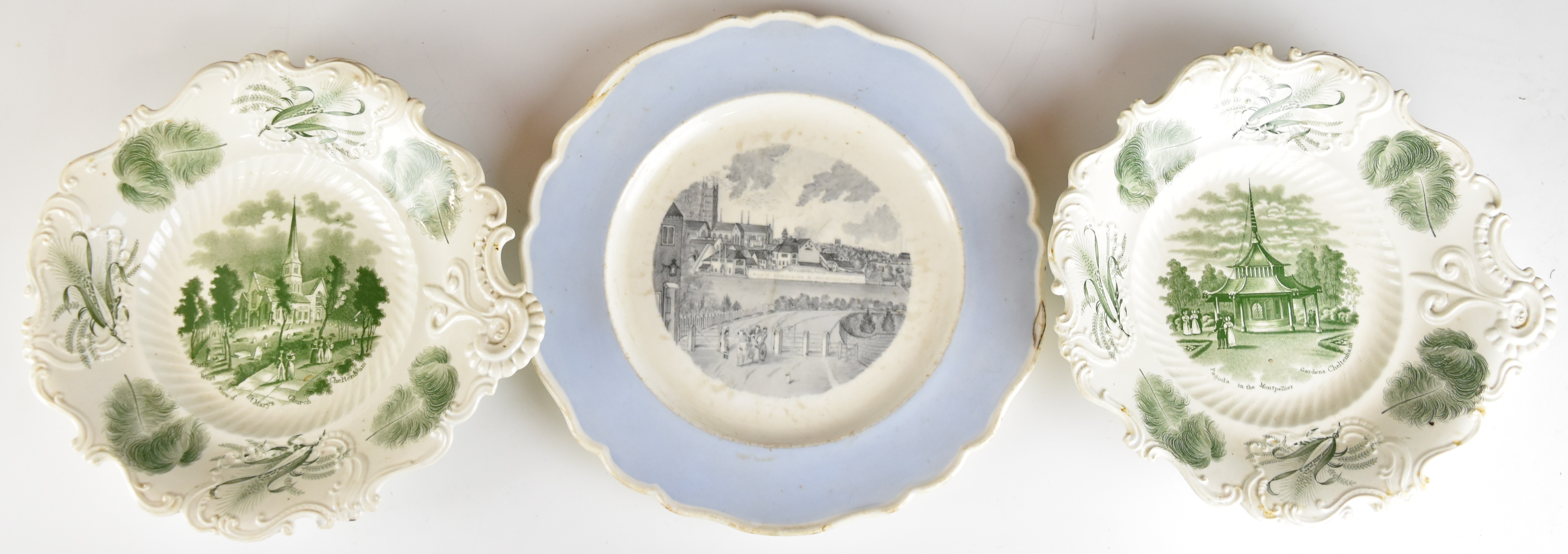 John Mortlock and Chamberlains Worcester plates and dishes with decoration of Montpellier