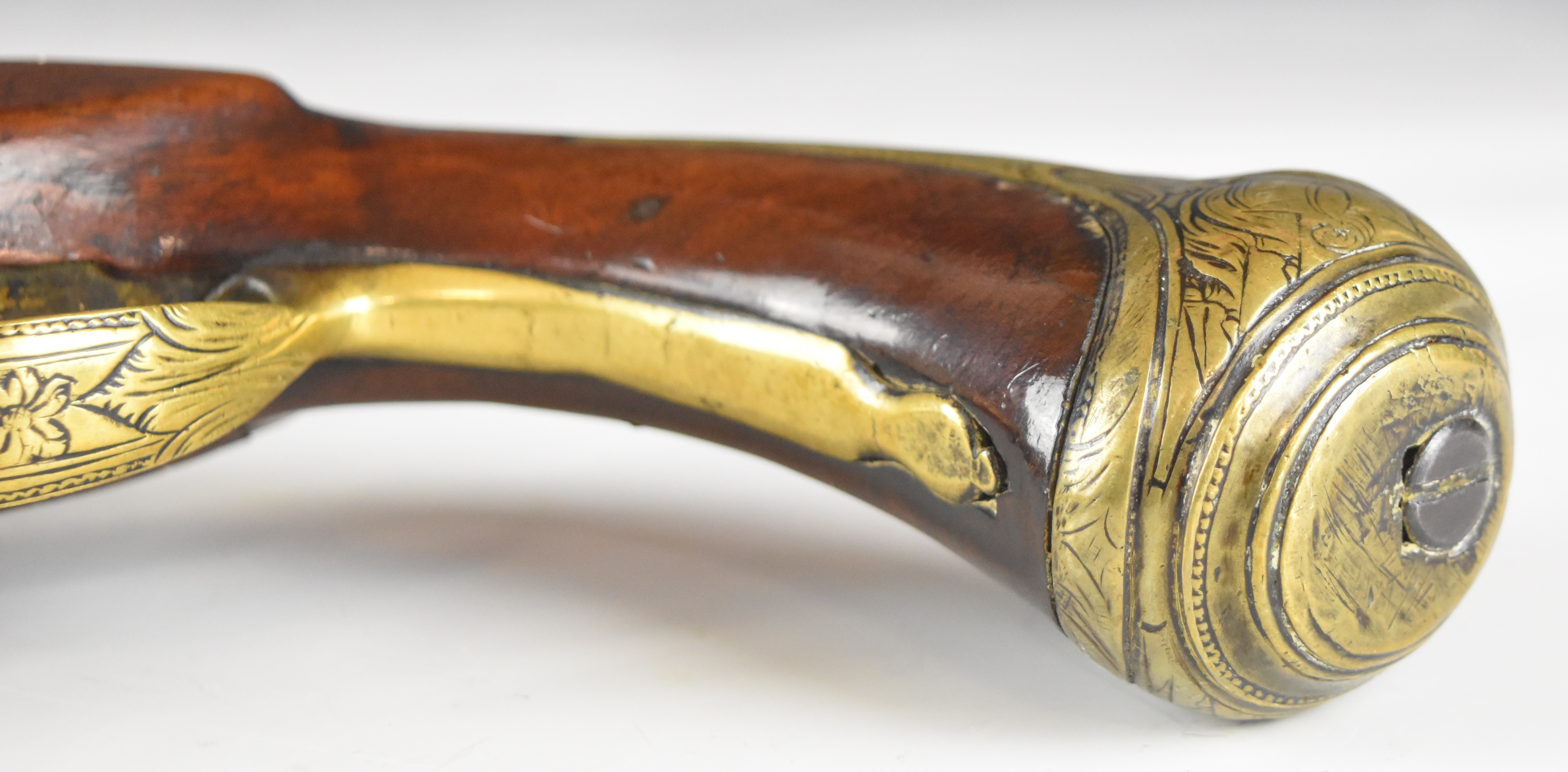 Griffiths percussion converted from flintlock hammer action pistol with named and engraved lock, - Image 7 of 13