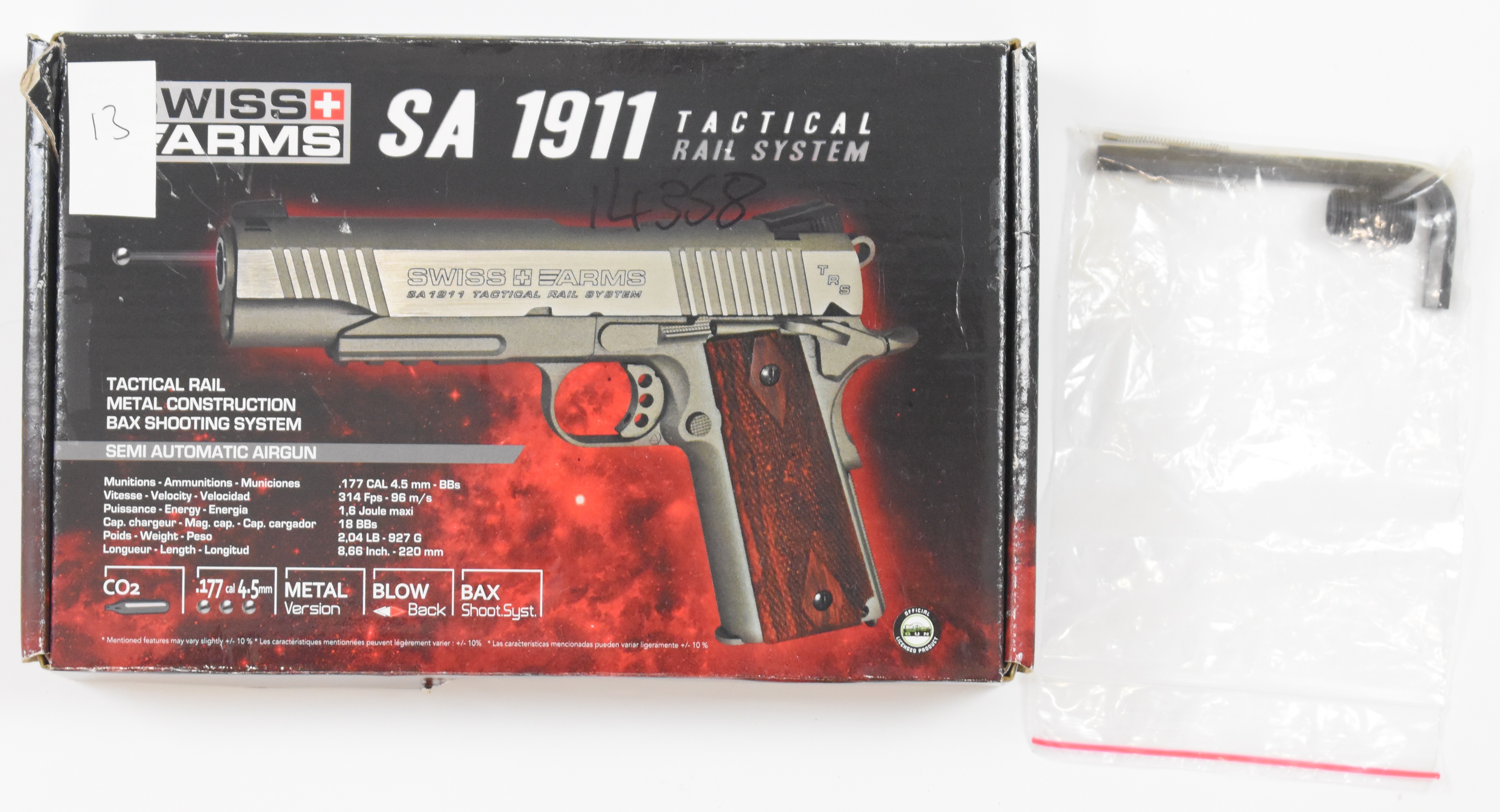 Swiss Arms SA 1911 .177 CO2 air pistol with chequered faux wooden grips, multi-shot magazine and - Image 4 of 4
