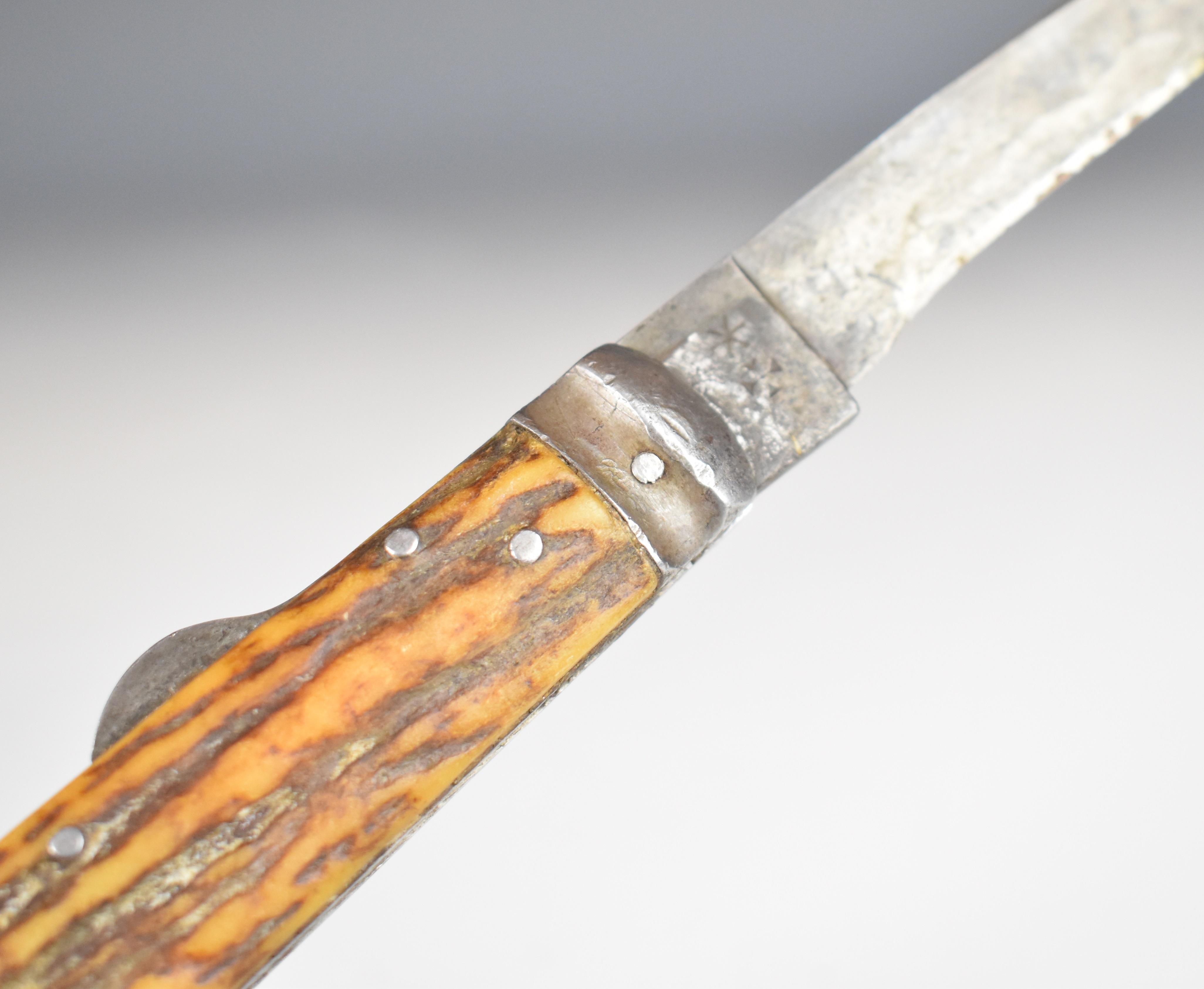 Joseph Rogers & Sons hunting knife with stags antler handle and 11cm blade stamped 'Joseph - Image 10 of 10