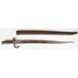 French 1866 pattern chassepot bayonet with downswept quillon, 57cm single edged yataghan blade and