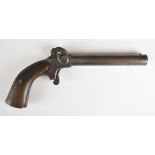 Unnamed 20 bore percussion hammer action bootleg 'man stopper' pistol with wooden grips and 6 inch