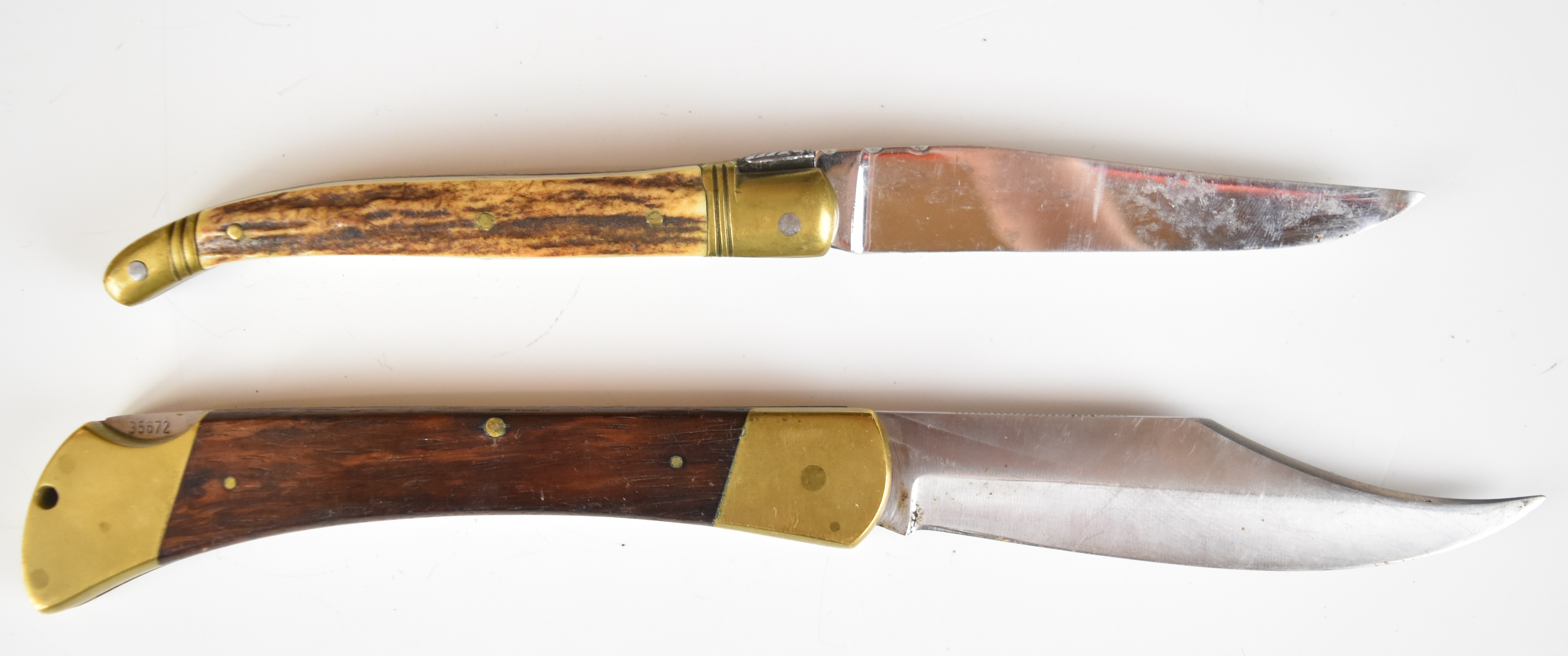 Two folding pocket knives one Laguiole with horn or similar handle and 10cm blade the other Puma - Image 2 of 8