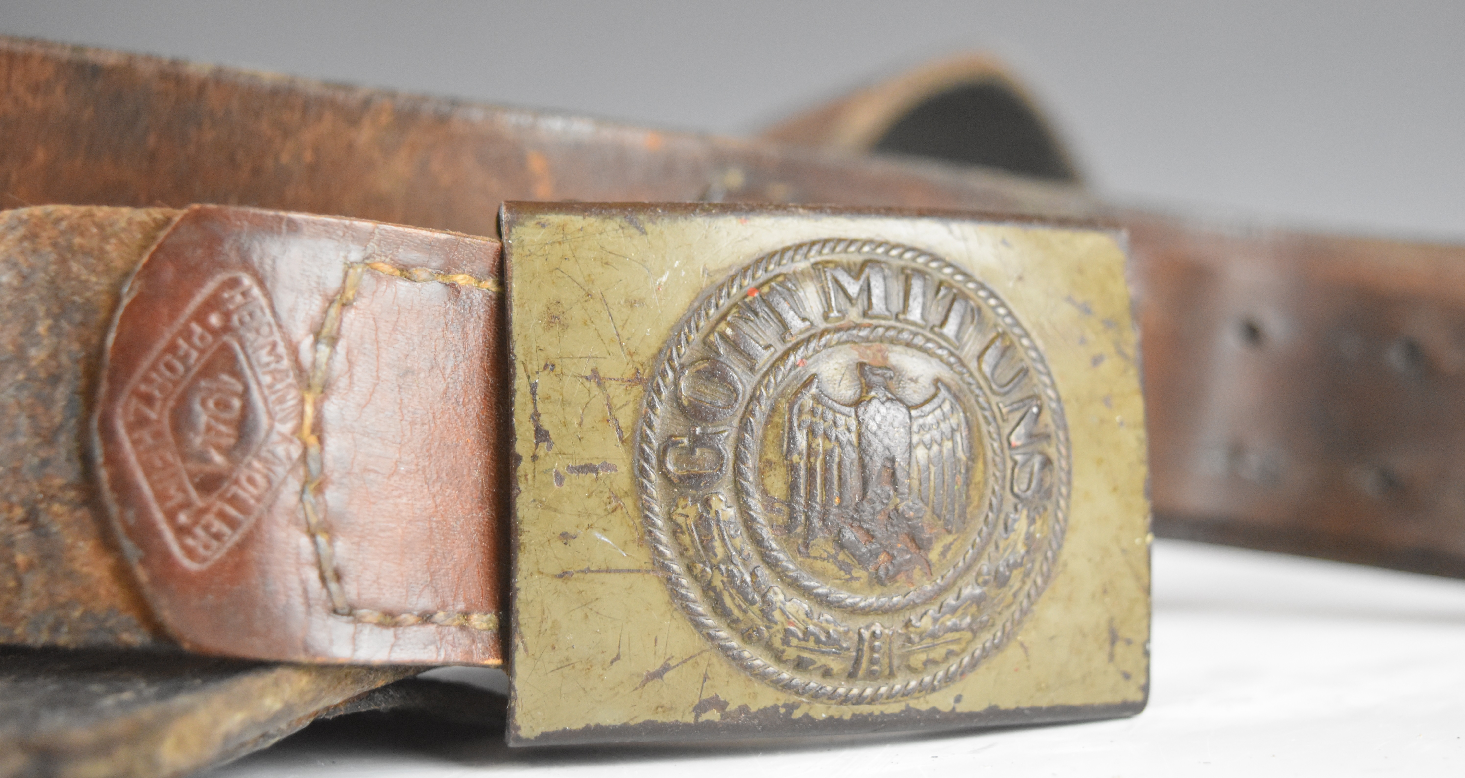 German WW2 Nazi Third Reich belt buckle and belt stamped Herman Knoller, Pforzhfim 1944 - Image 4 of 4