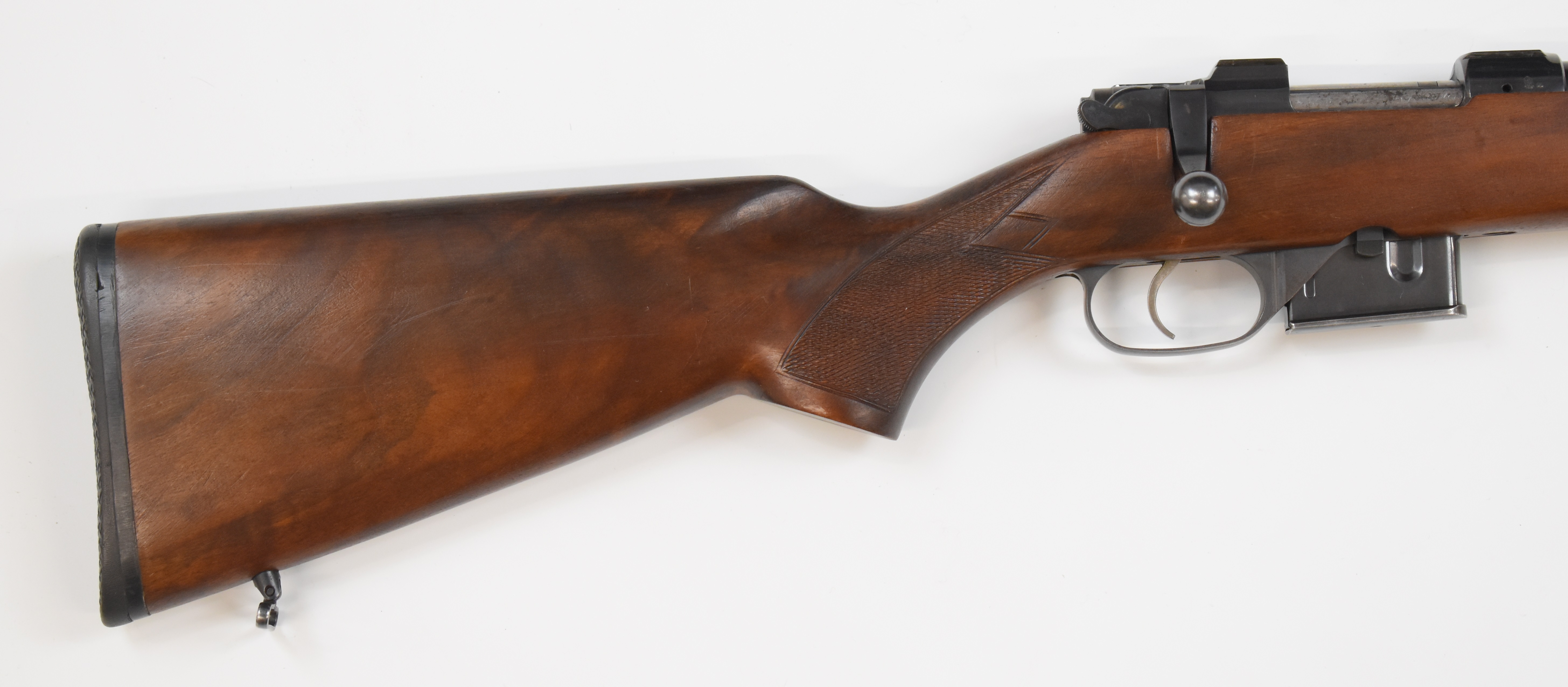 CZ 527 American .222 Remington bolt-action rifle with chequered semi-pistol grip and forend, sling - Image 3 of 10