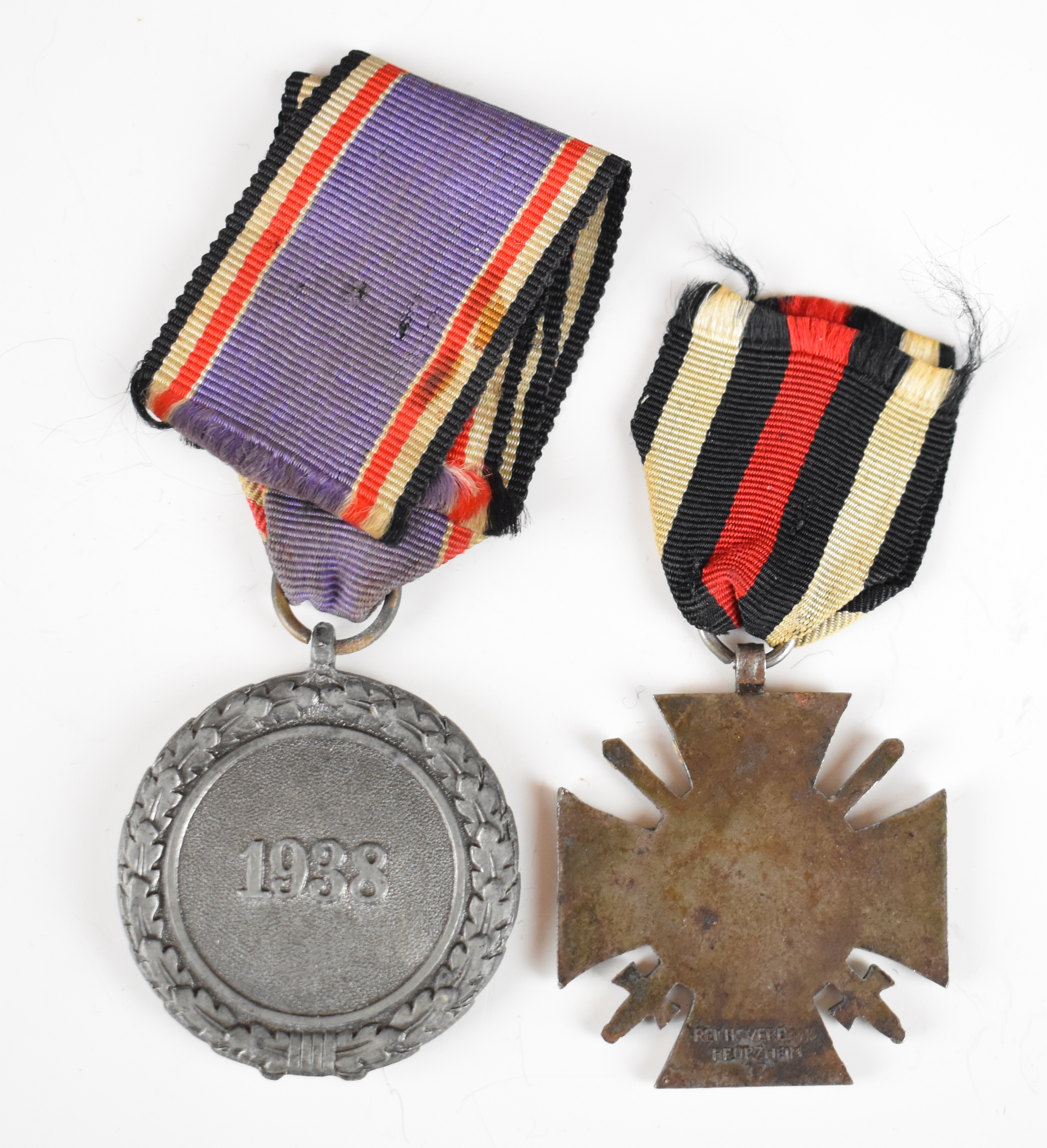 German WW2 Nazi Third Reich Luftshutz Service Medal, together with a WW1 War Merit Cross with - Image 2 of 2