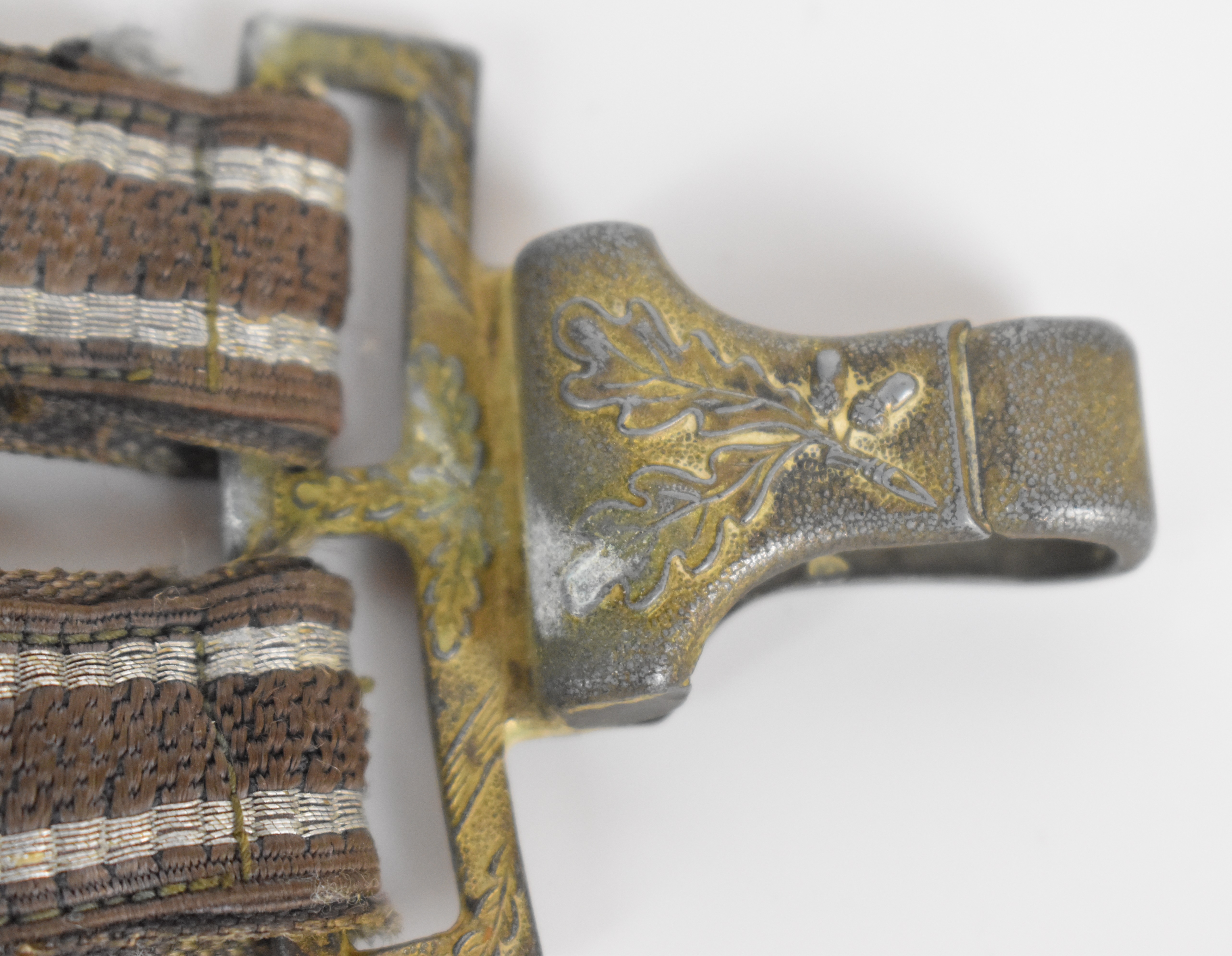 German Luftwaffe dagger straps with oak leaf decoration to buckles and top clip, also stamped A - Image 3 of 4
