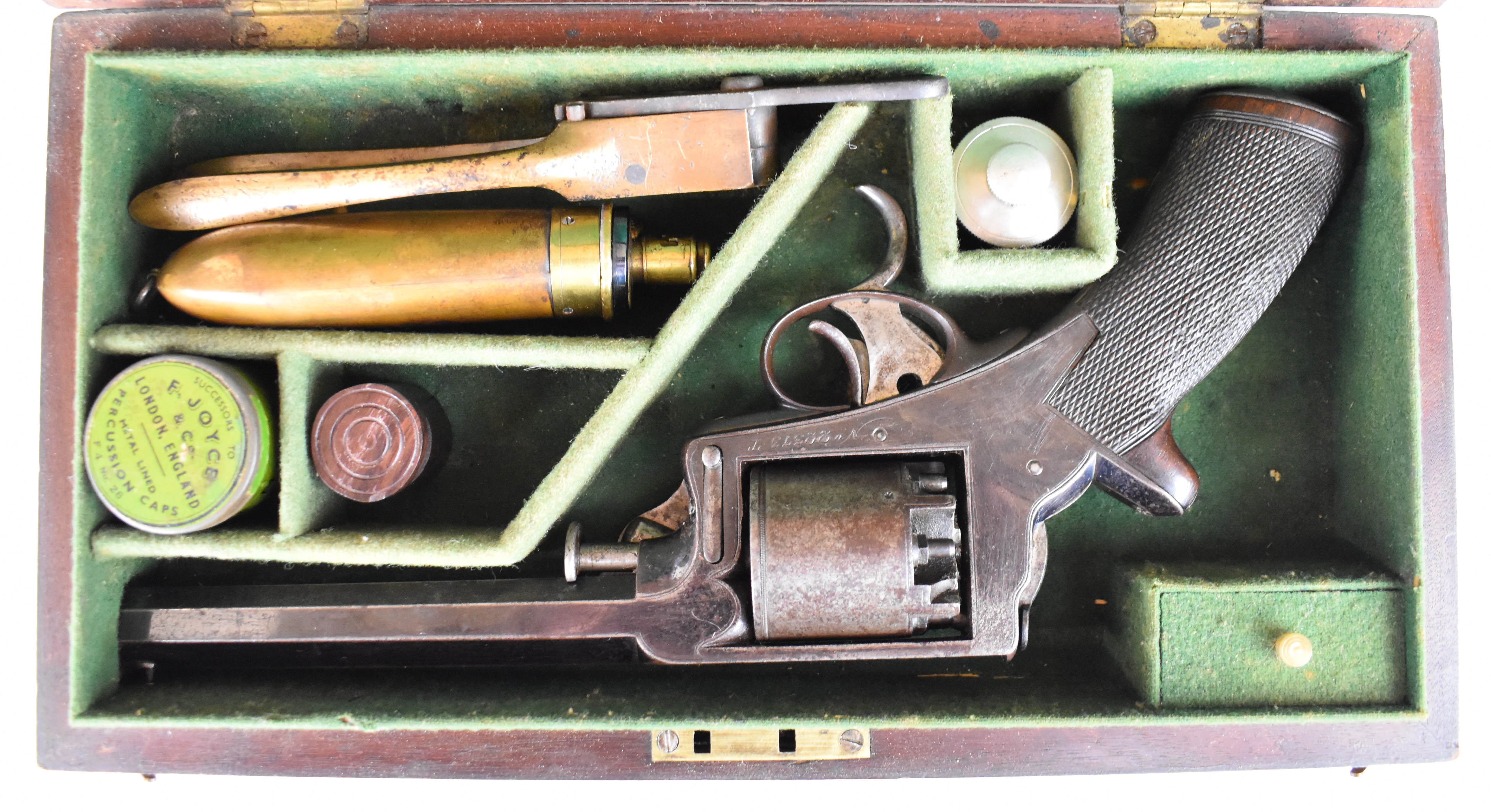 William Tranter's Patent 54 bore five-shot double-action revolver with line engraved frame marked '