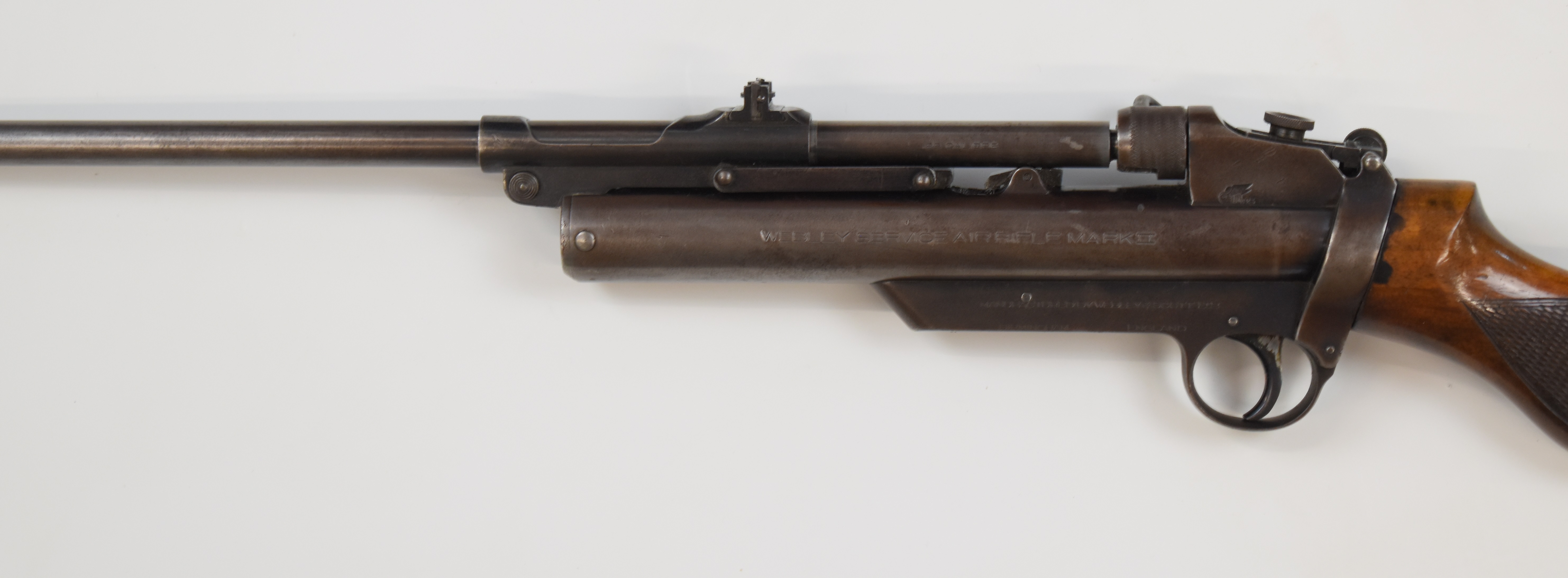 Webley Service Mark II .22 air rifle with interchangeable barrel, adjustable pop-up peep hole target - Image 9 of 10