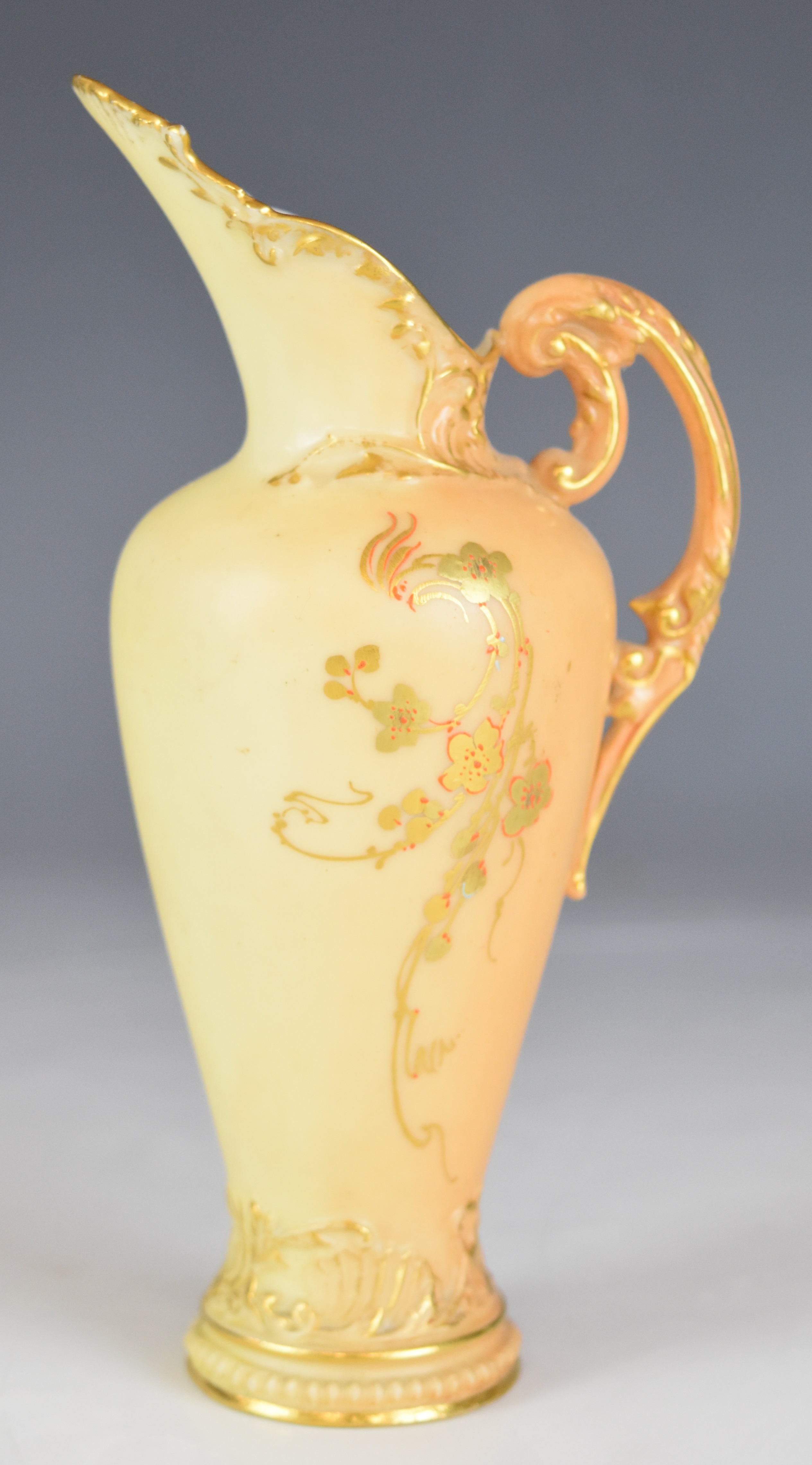 Four Royal Worcester blush ivory footed vases and ewers including one with decoration of roses and - Image 22 of 24