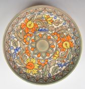 Charlotte Rhead for Crown Ducal Art Deco charger with tube lined decoration, diameter 31.5cm