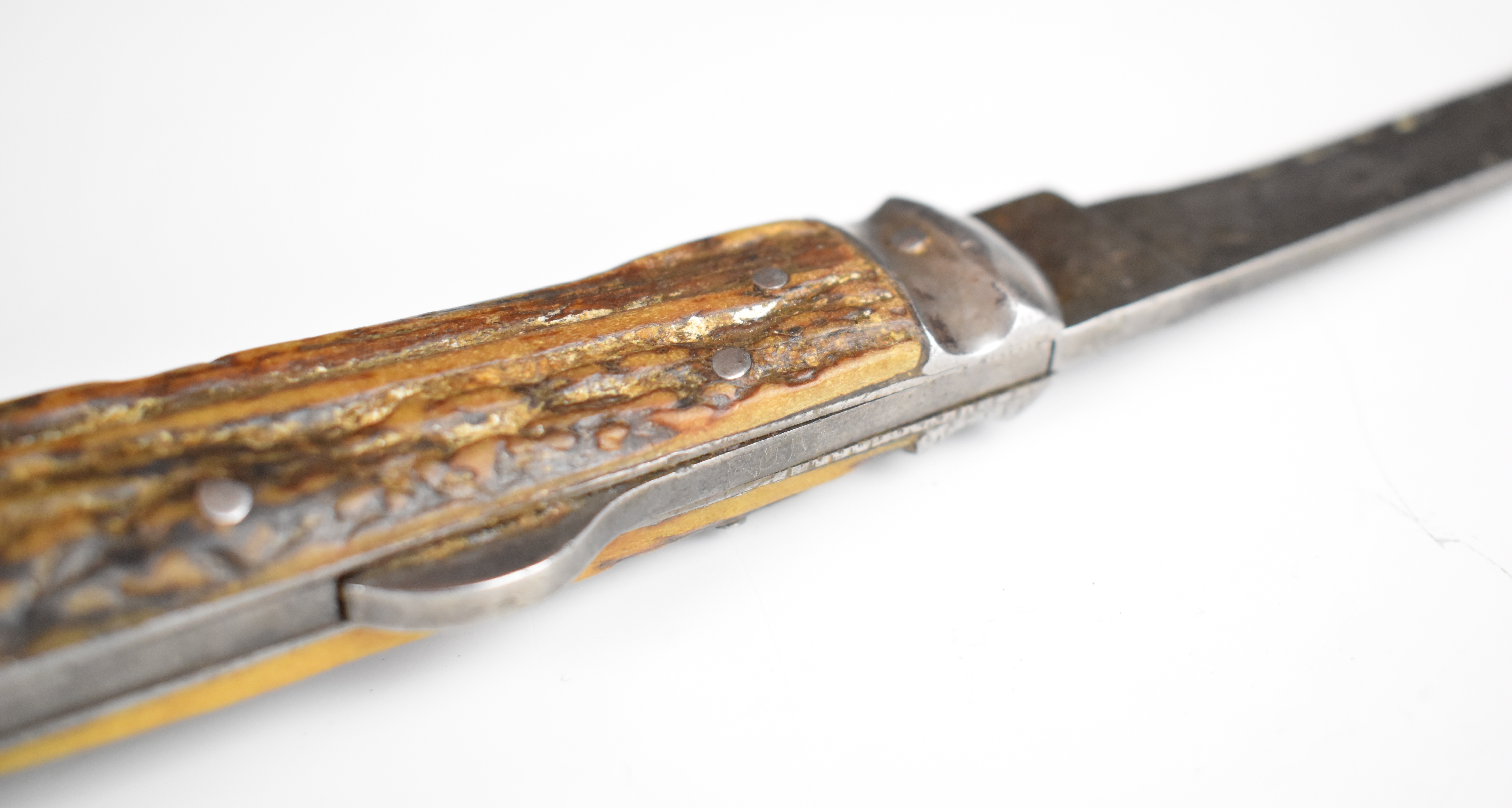 Joseph Rogers & Sons hunting knife with stags antler handle and 11cm blade stamped 'Joseph - Image 5 of 10