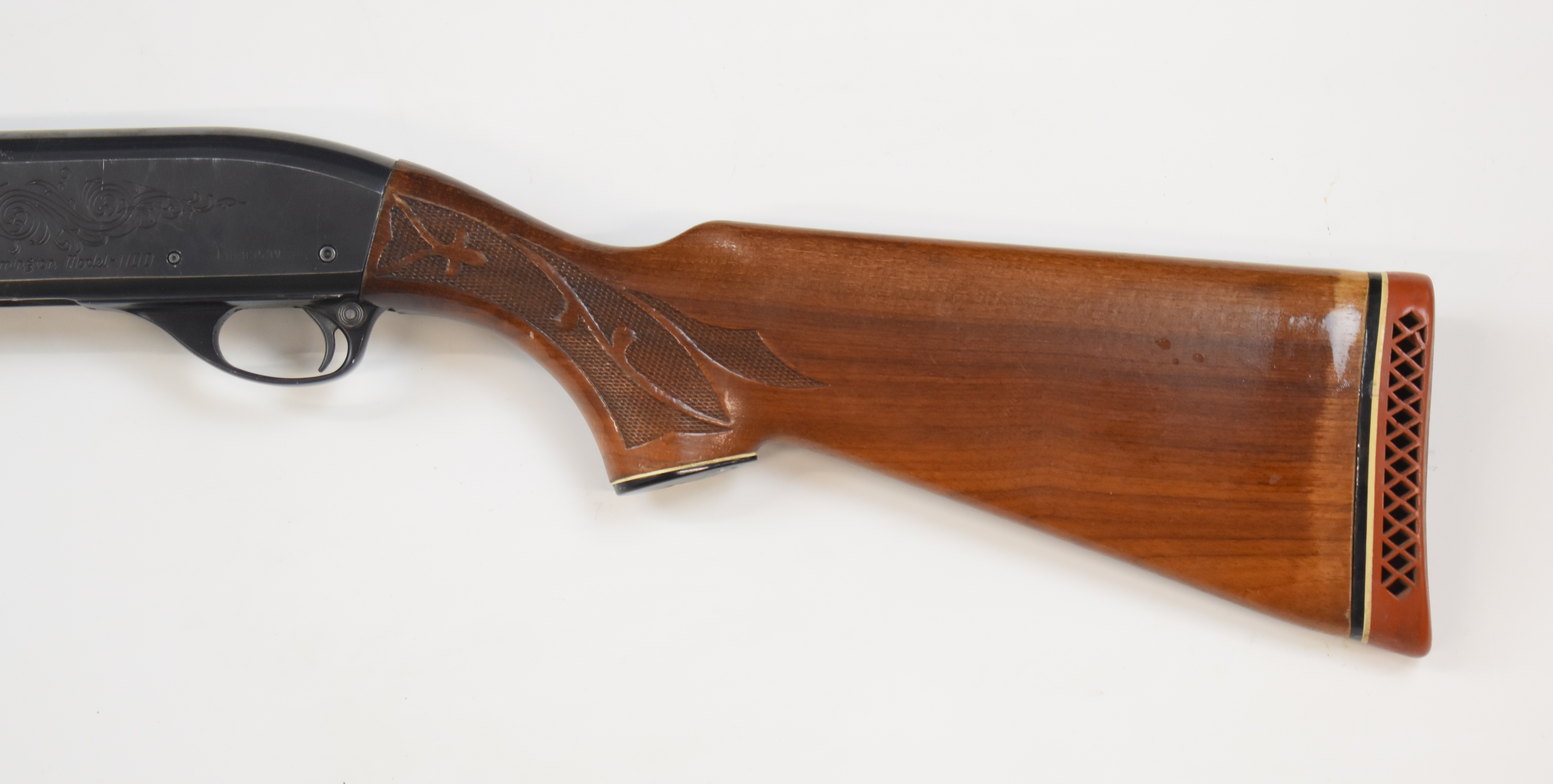 Remington Model 1100 Trap 12 bore 3-shot semi-automatic shotgun with ornately carved and chequered - Image 8 of 11
