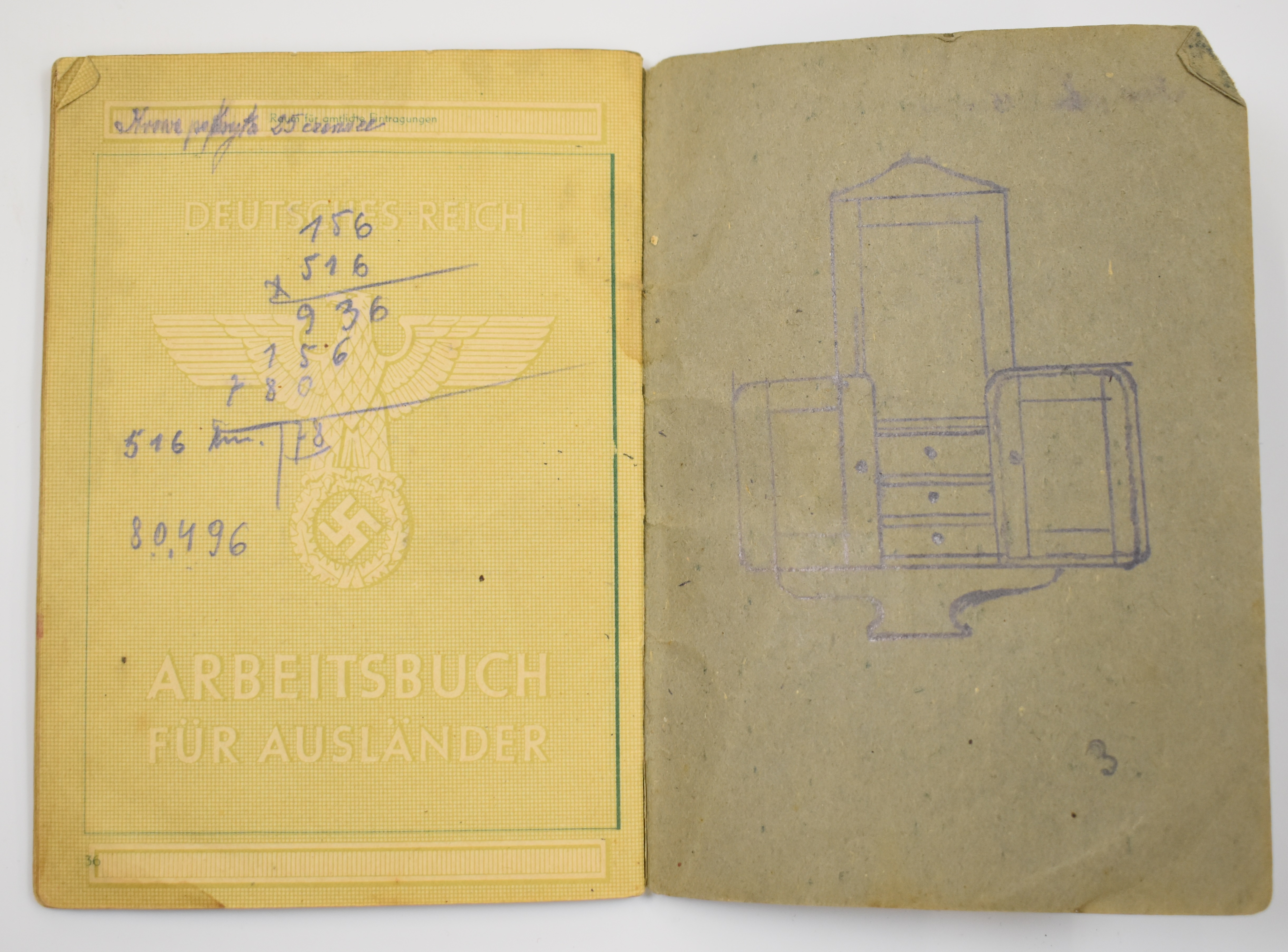 German WW2 Nazi Third Reich work book, card and hallmarked silver and enamel pin badge - Image 6 of 6