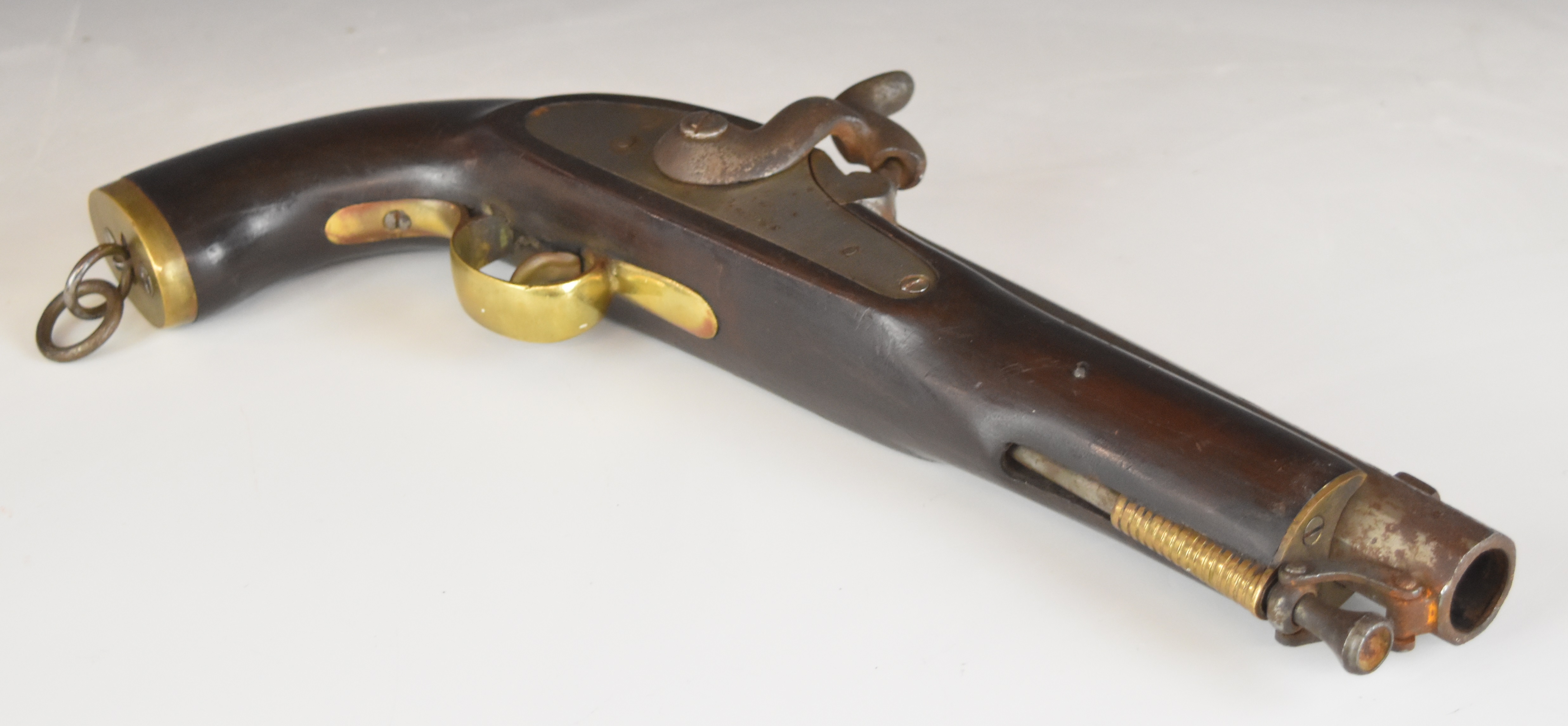 Enfield percussion hammer action sea-service pistol with lock stamped '1858 Enfield' brass trigger - Image 4 of 12