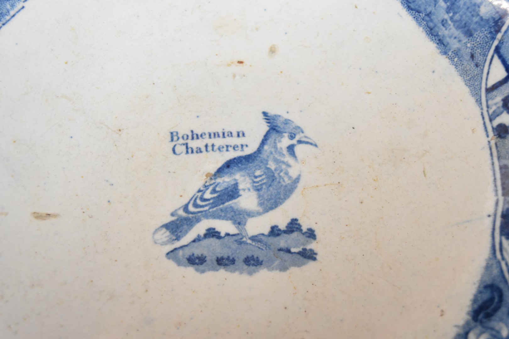 19thC blue and white pedestal bowl and dish entitled 'Bohemian Chatterer' and The Robert Bruce, - Image 10 of 12