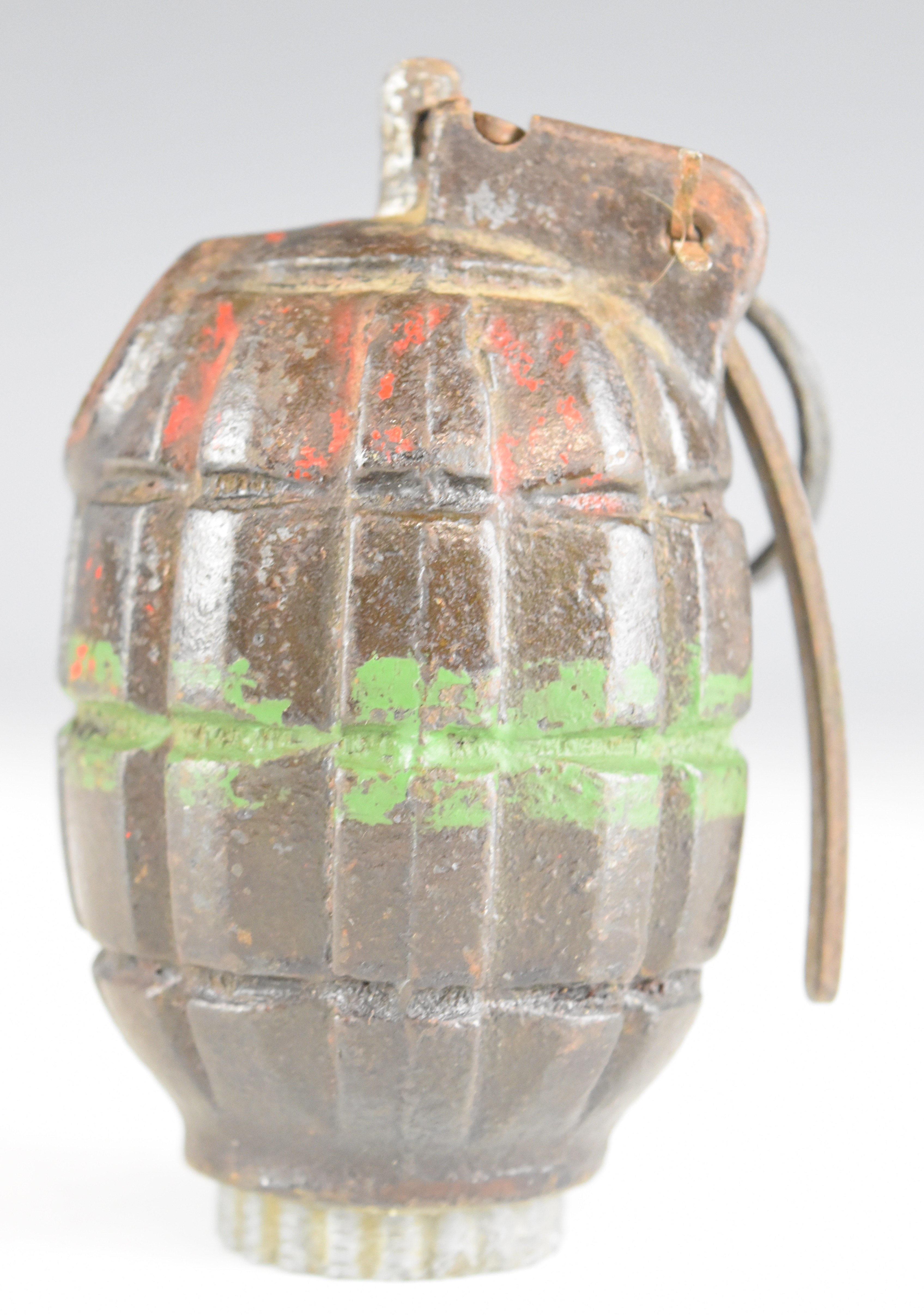 British WW2 inert Mills bomb / grenade stamped No 6 MZ MK I and SRD to alloy screw in base - Image 9 of 10