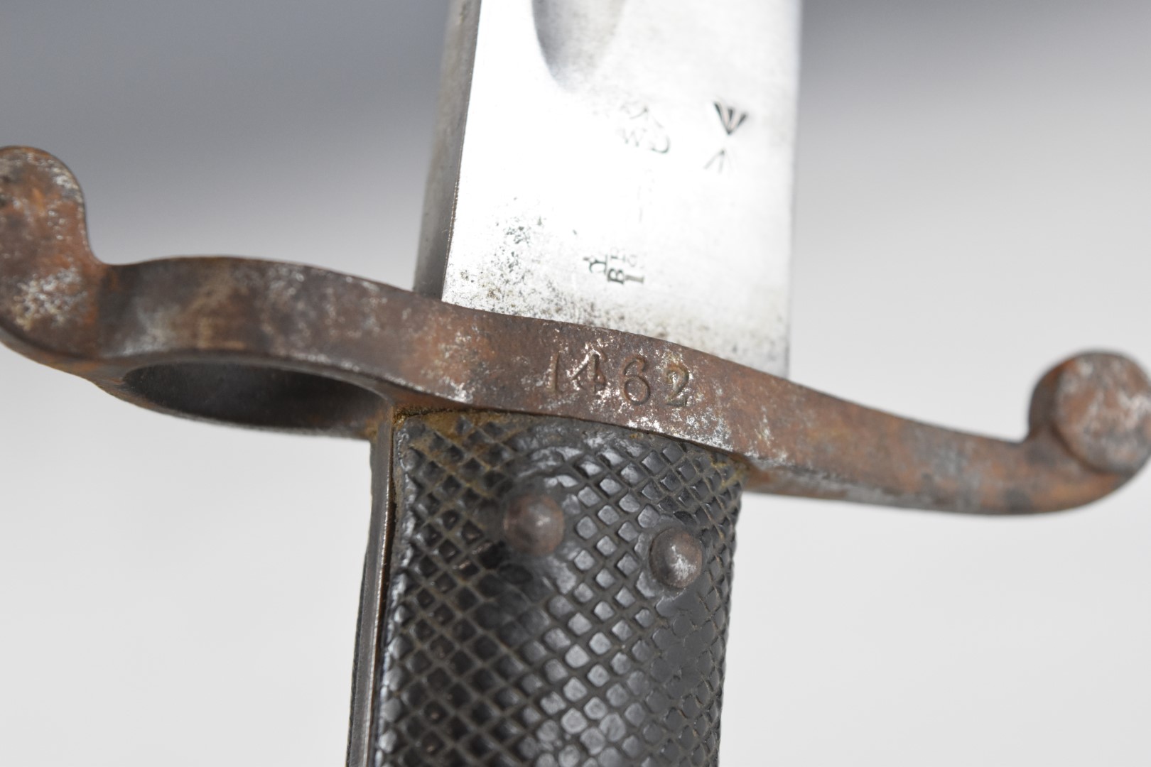 British 1863 pattern Enfield sword bayonet with leather grips, external leaf spring, some good - Image 8 of 8