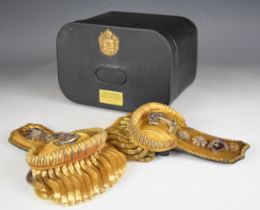 Royal Navy pair of Victorian epaulettes for Commodore rank by Gieves & Sons, Portsmouth, in fitted