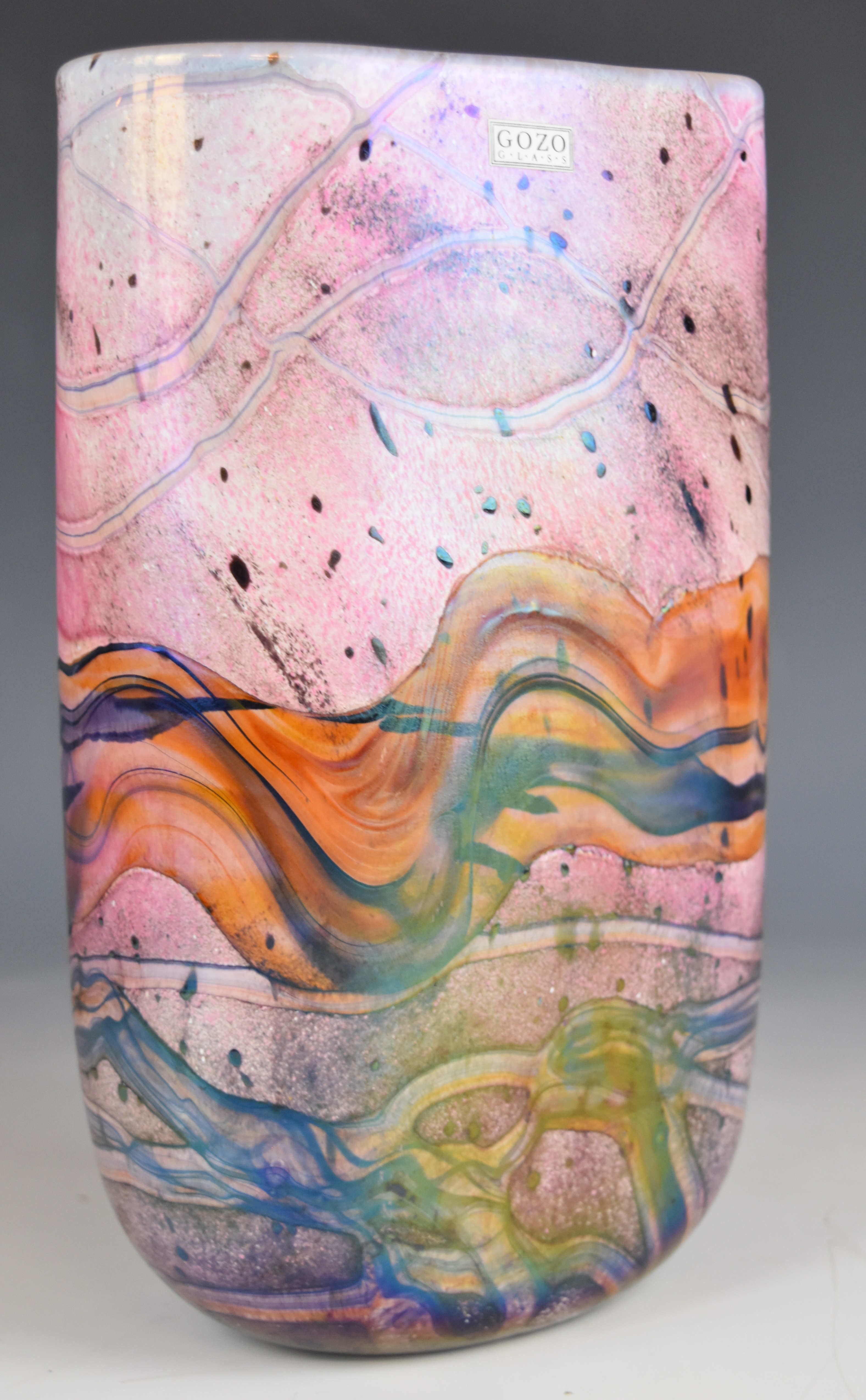 Five pieces of Gozo glass comprising four vases and a scent bottle, some with iridescent - Image 6 of 7