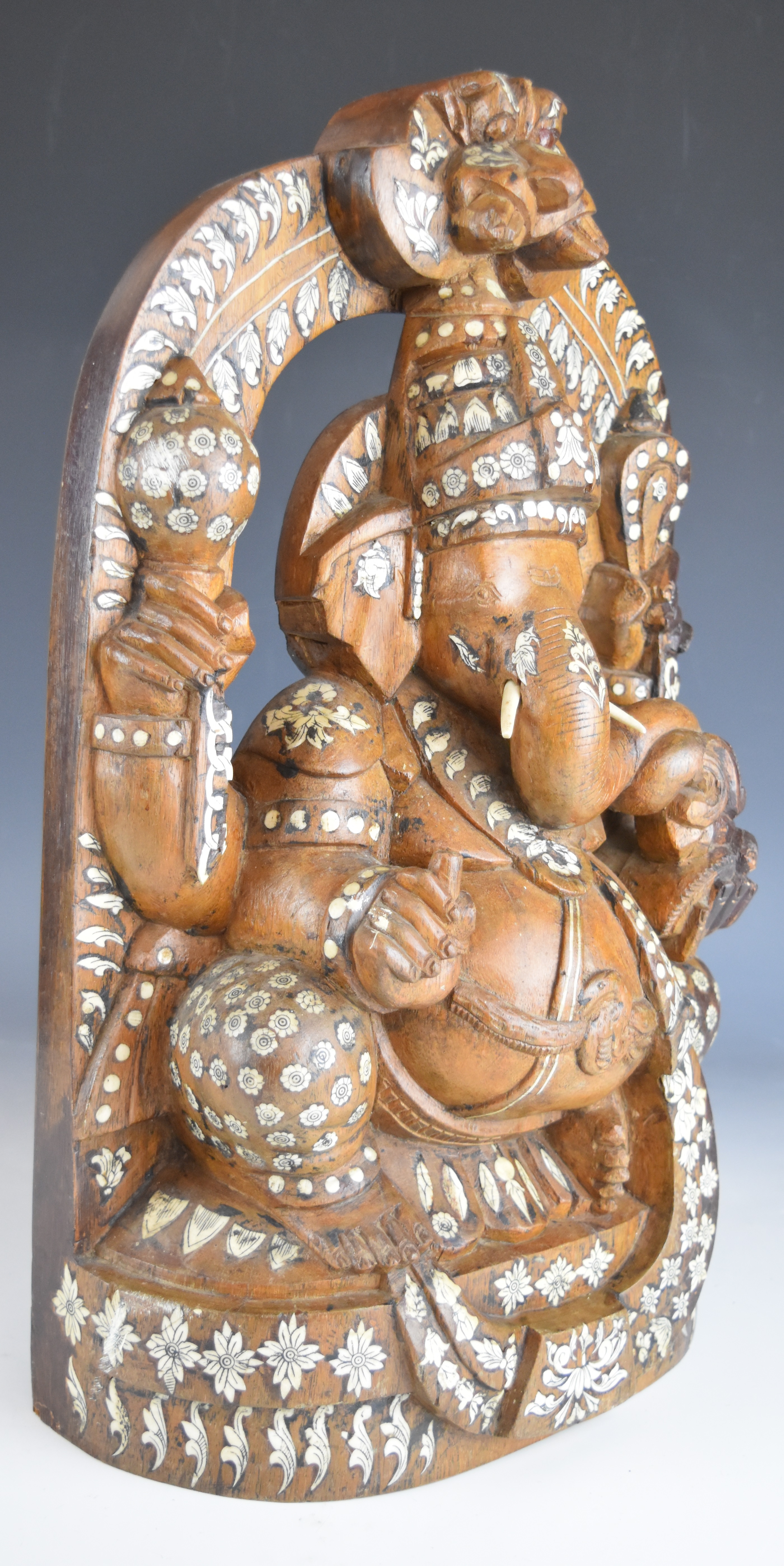 Two Indian carved wooden figures of Ganesh and young Buddha, tallest 46cm - Image 4 of 5