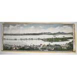 A 19thC Chinese panoramic embroidery of Tze Woo (Western Lake), Heng Chow, China, 27cm x 74cm