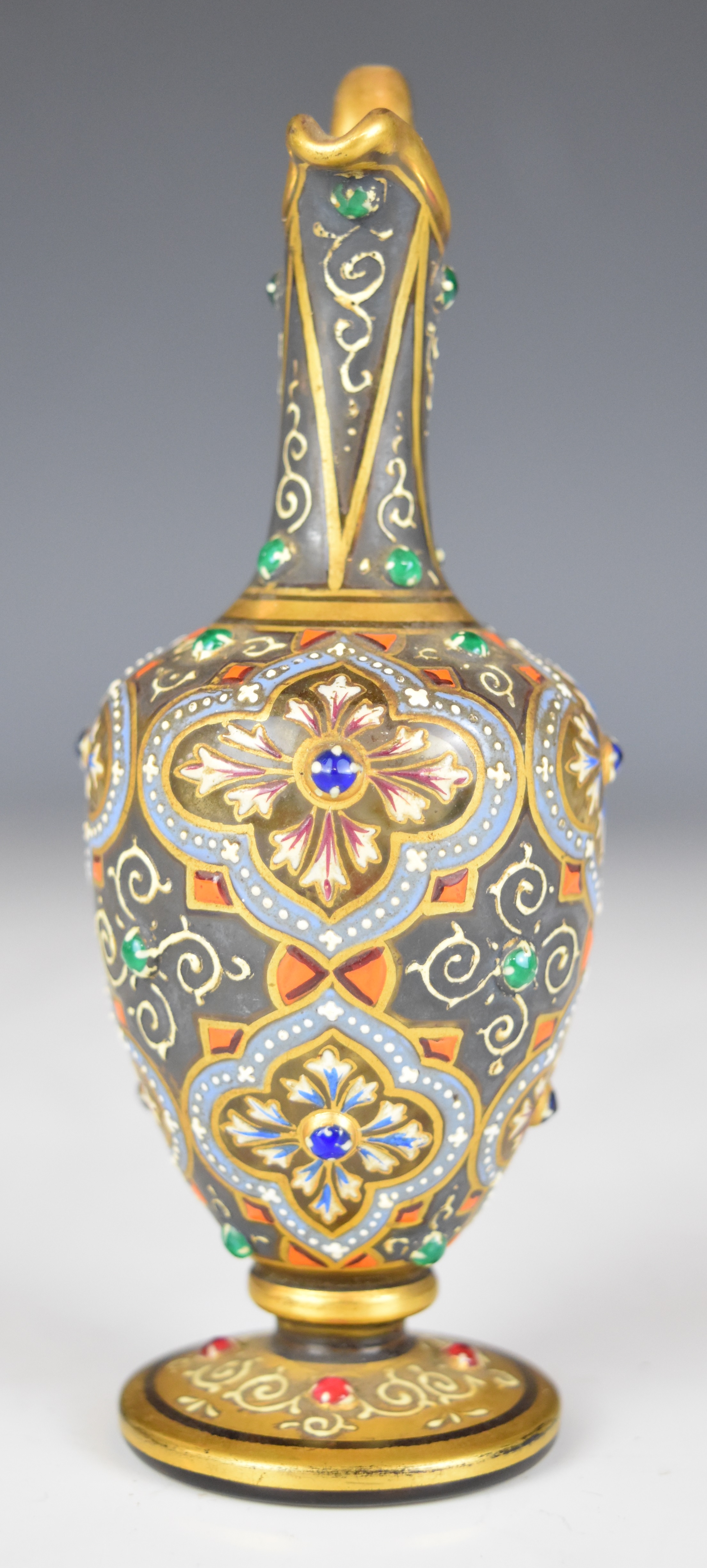 Moser glass pedestal ewer with gilt, enamelled and jewelled decoration, signed and numbered '2206 - Image 3 of 12