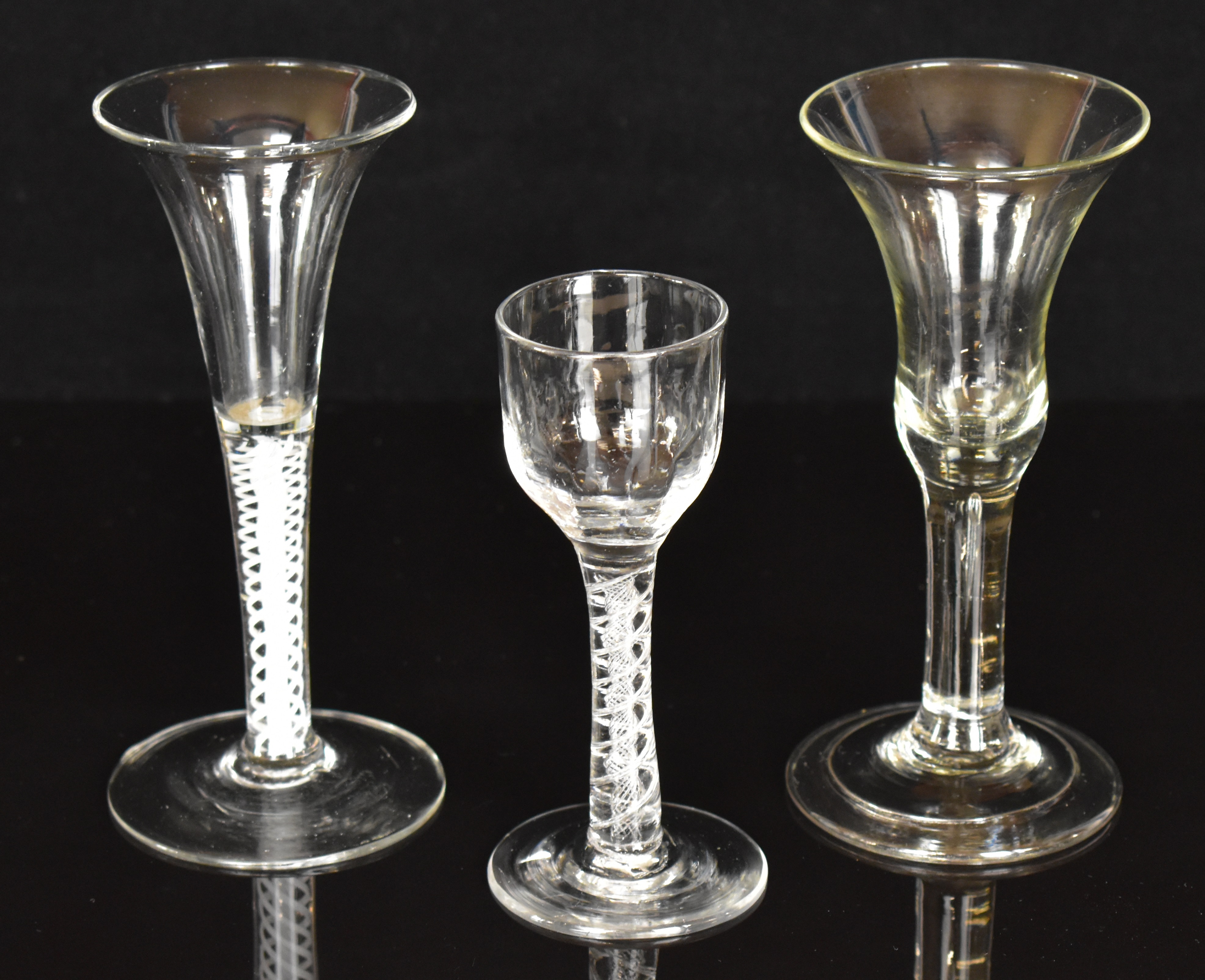 Three Georgian clear drinking glasses, one with cotton twist stem, one with air twist stem and the - Image 5 of 8