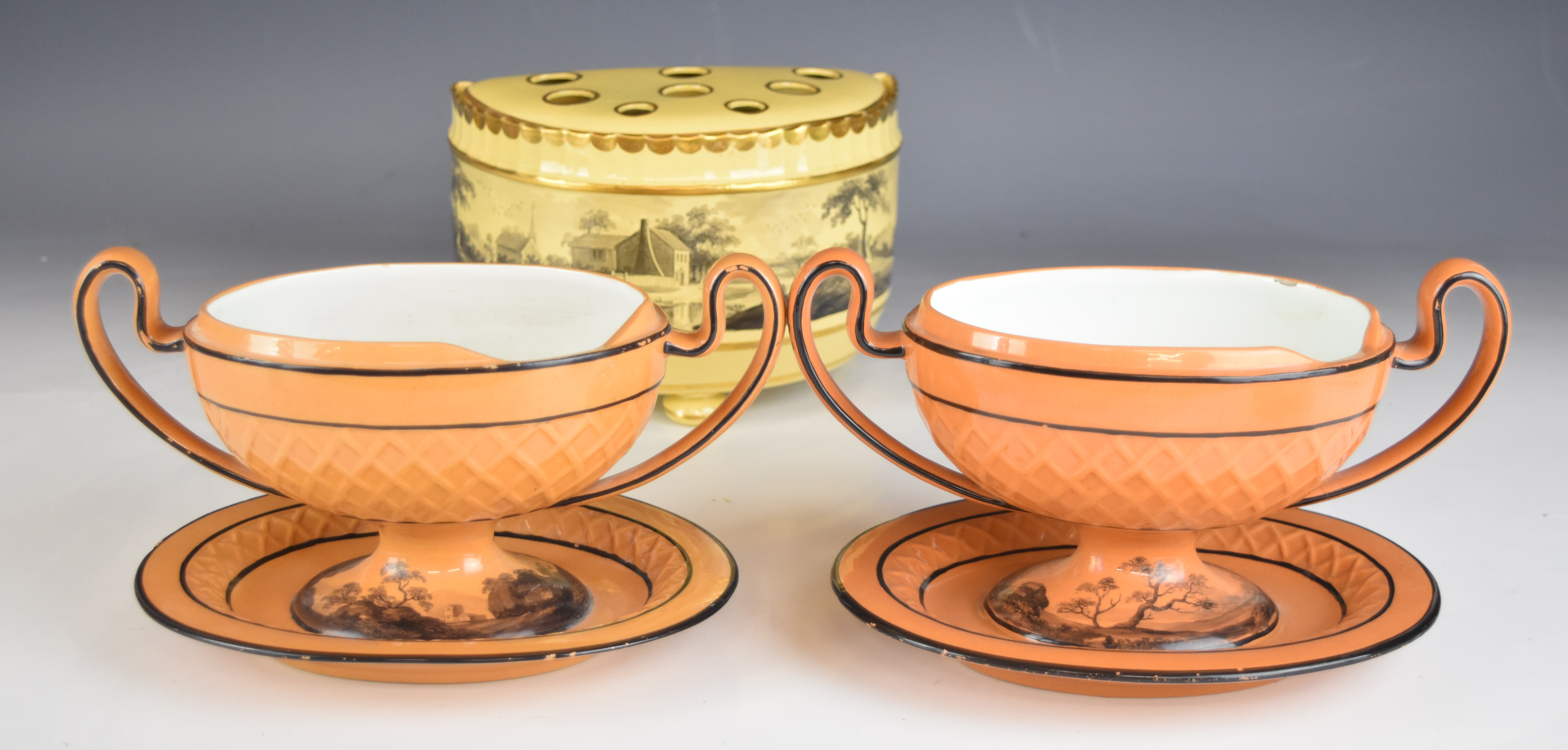 19thC porcelain including Davenport Chalcedony twin handled pedestal sauce tureens with fixed stands - Image 14 of 18