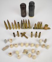 Small collection of inert ammunition including brass small arms examples, two rubber bullet /