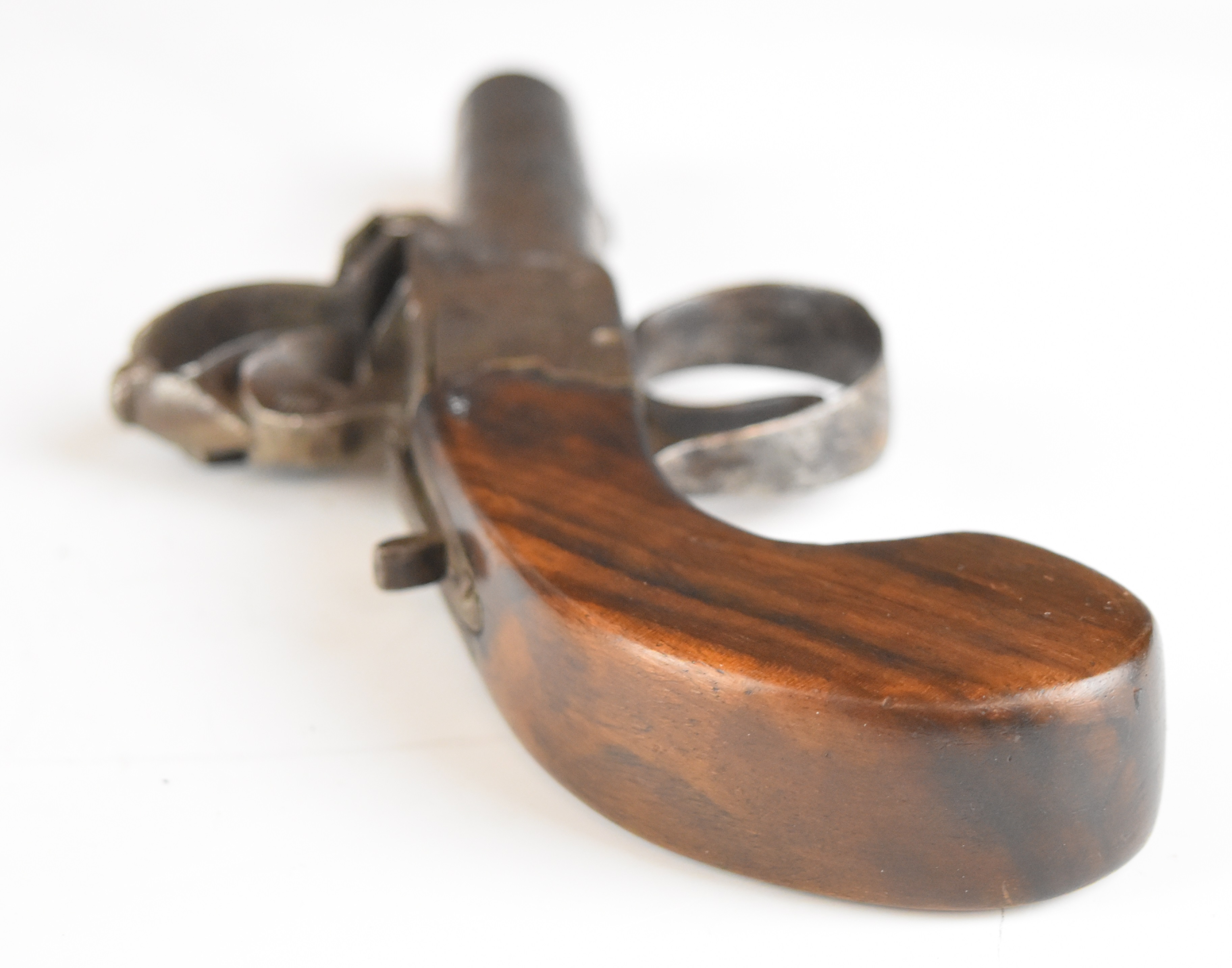 Unnamed 40 bore flintlock pocket pistol with engraved lock, wooden grip and 2 inch turn-off - Image 3 of 12