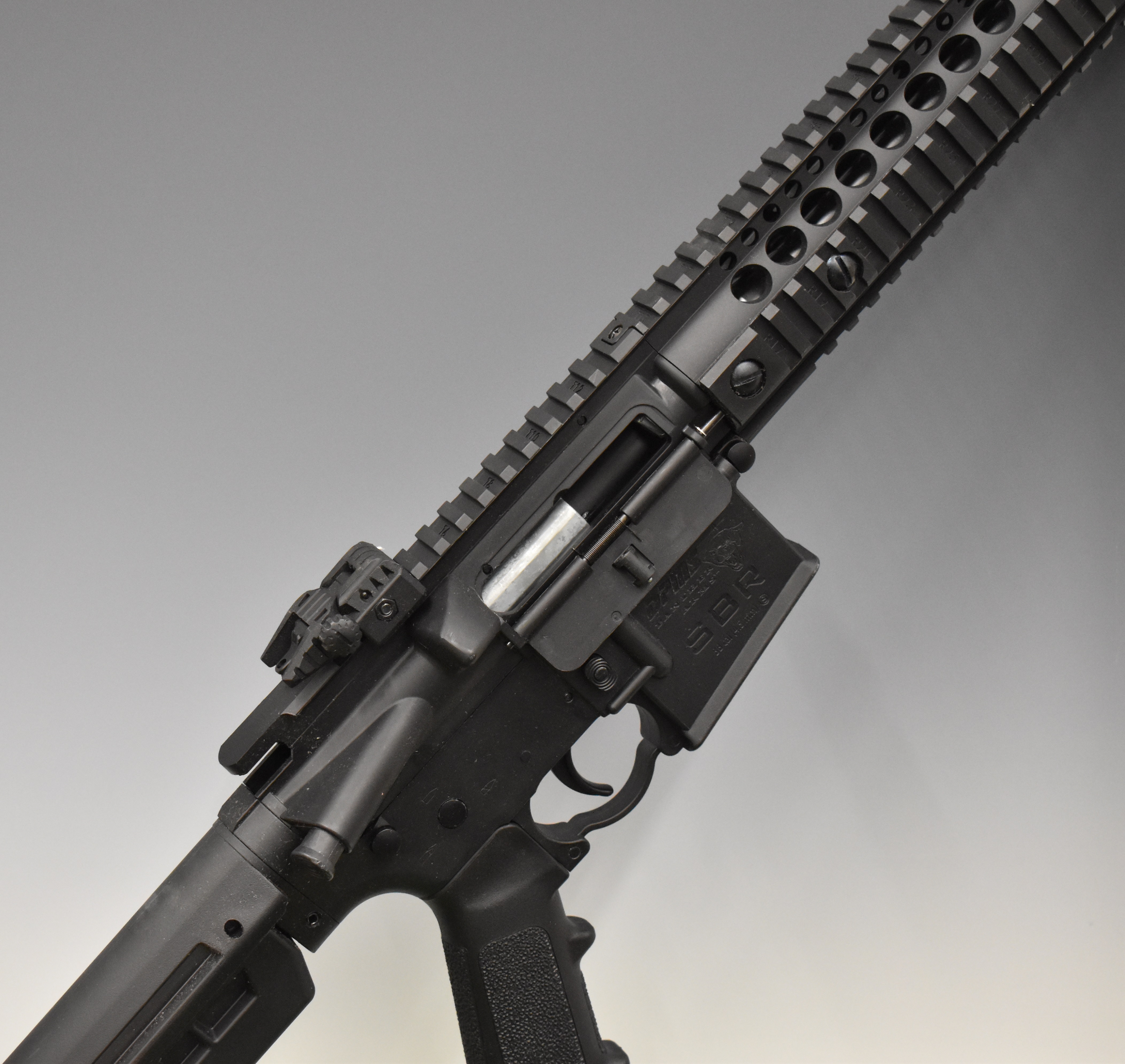 Crosman SBR .177 CO2 assault style air rifle with textured pistol grip, tactical stock, multi-shot