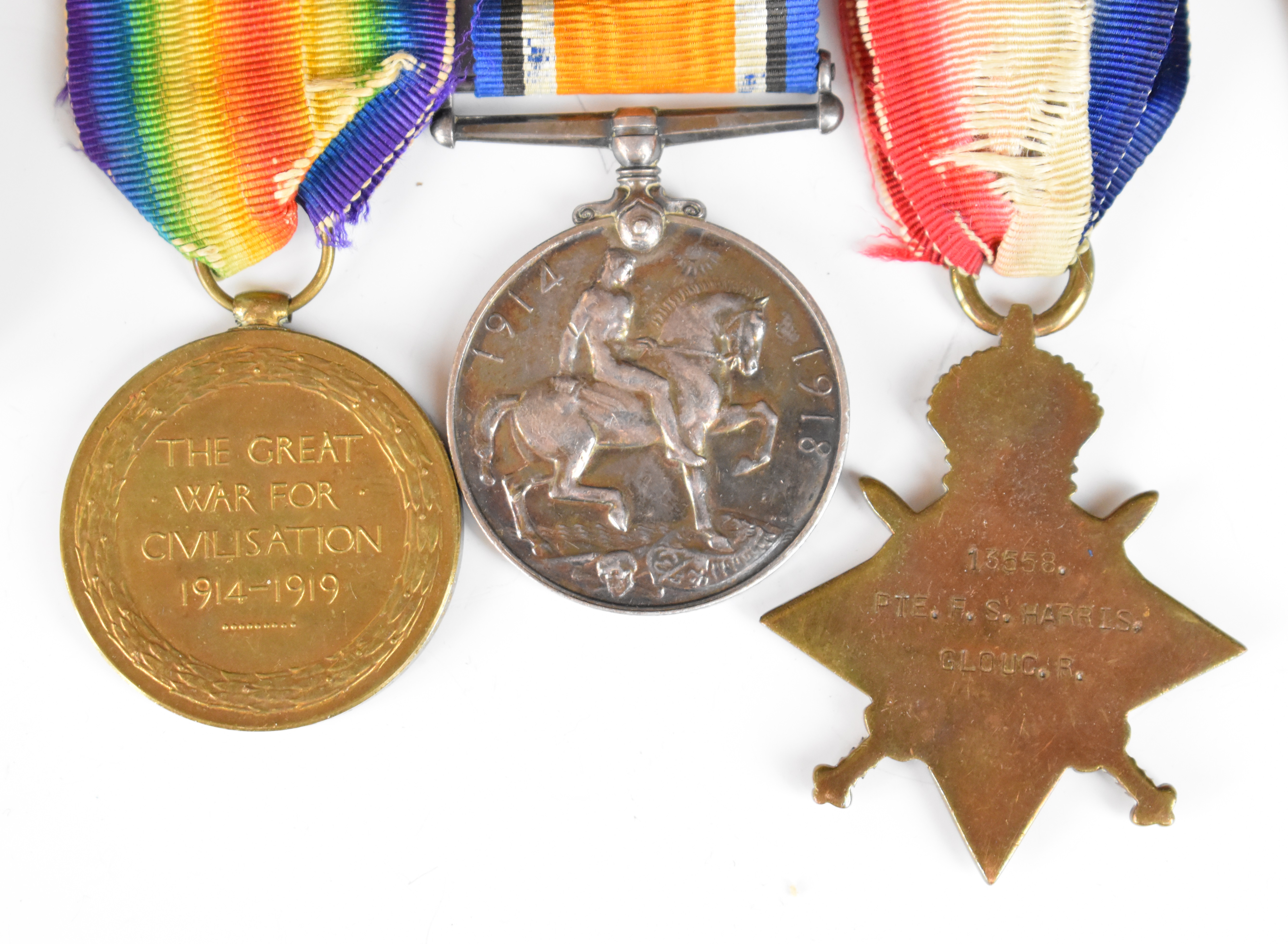 British Army WW1 medal trio comprising 1914/1915 Star, War Medal and Victory Medal named to 13558 - Image 8 of 10