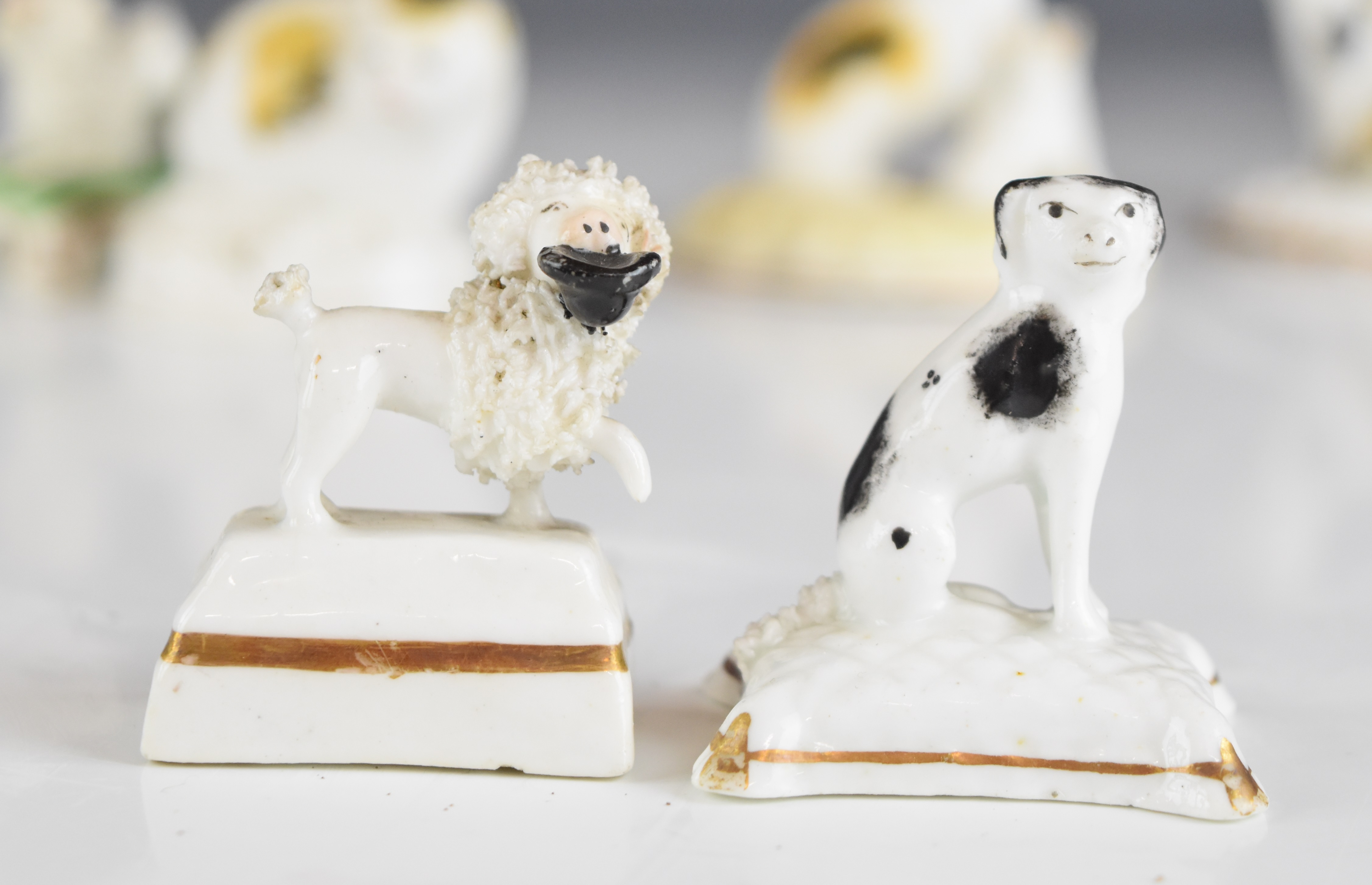 A collection of 19thC miniature Staffordshire and salt glazed stoneware cat and dog figures - Image 8 of 10