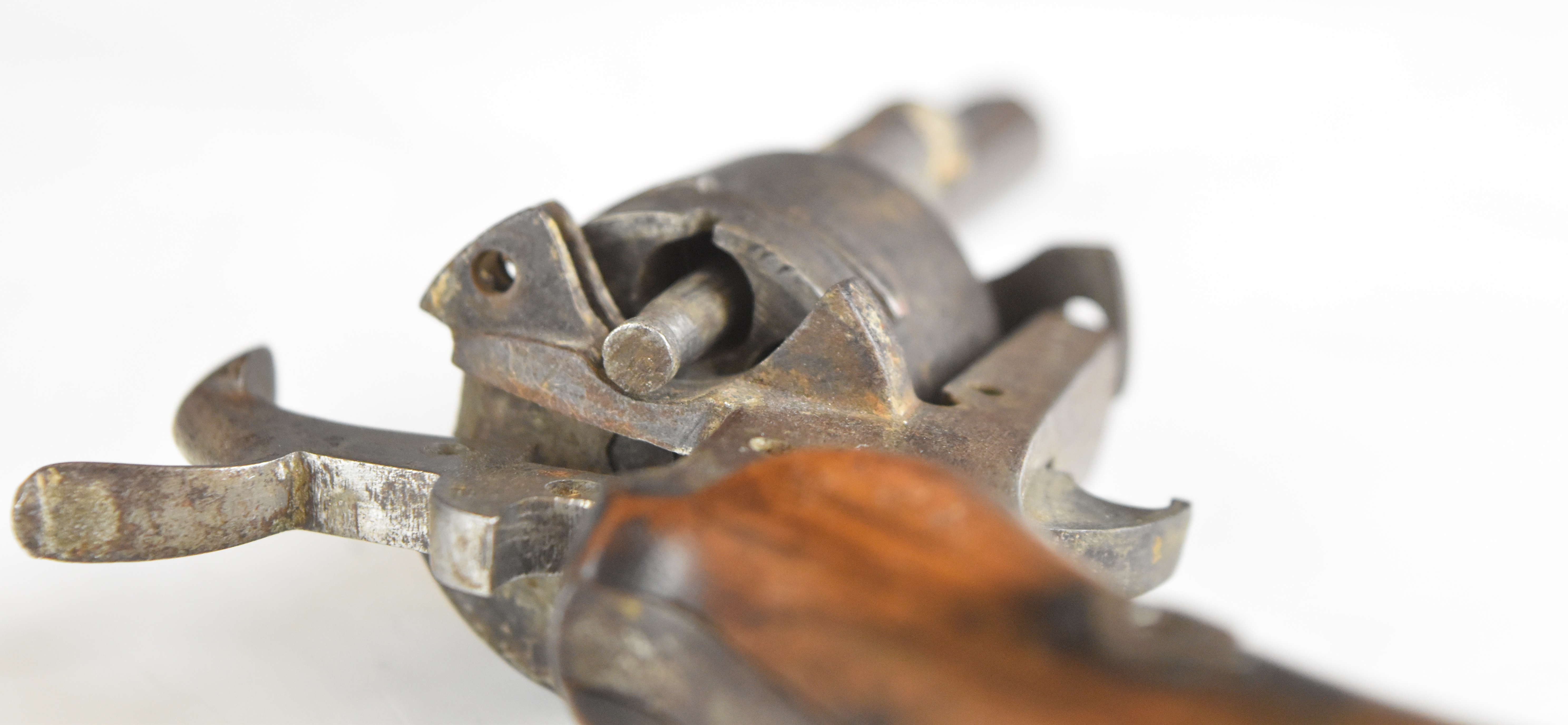 A composed pair of Belgian six-shot pinfire double-action revolvers, each with shaped wooden grips - Image 9 of 11