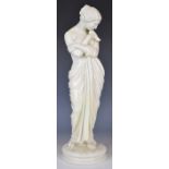 Royal Worcester 19thC figurine titled Joy, possibly of Aphrodite holding a dove, height 43.5cm