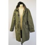 American Navy green parka with Navy Department to internal label, fleece type liner and fixed
